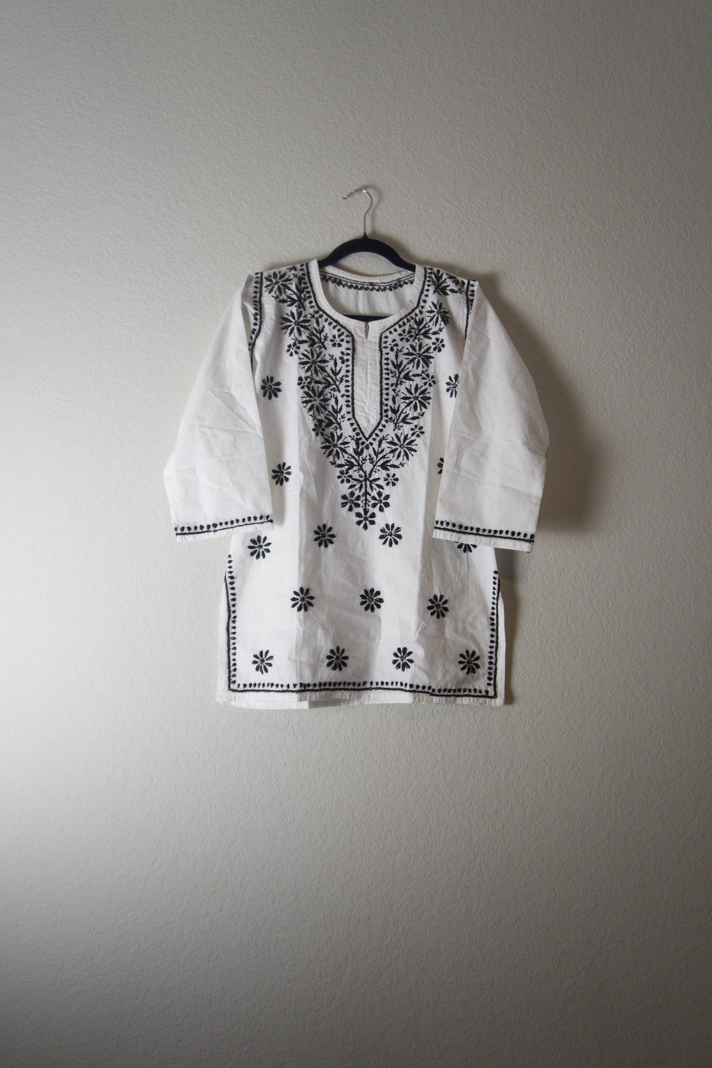 White and Black Cotton Chikankari Short Kurti