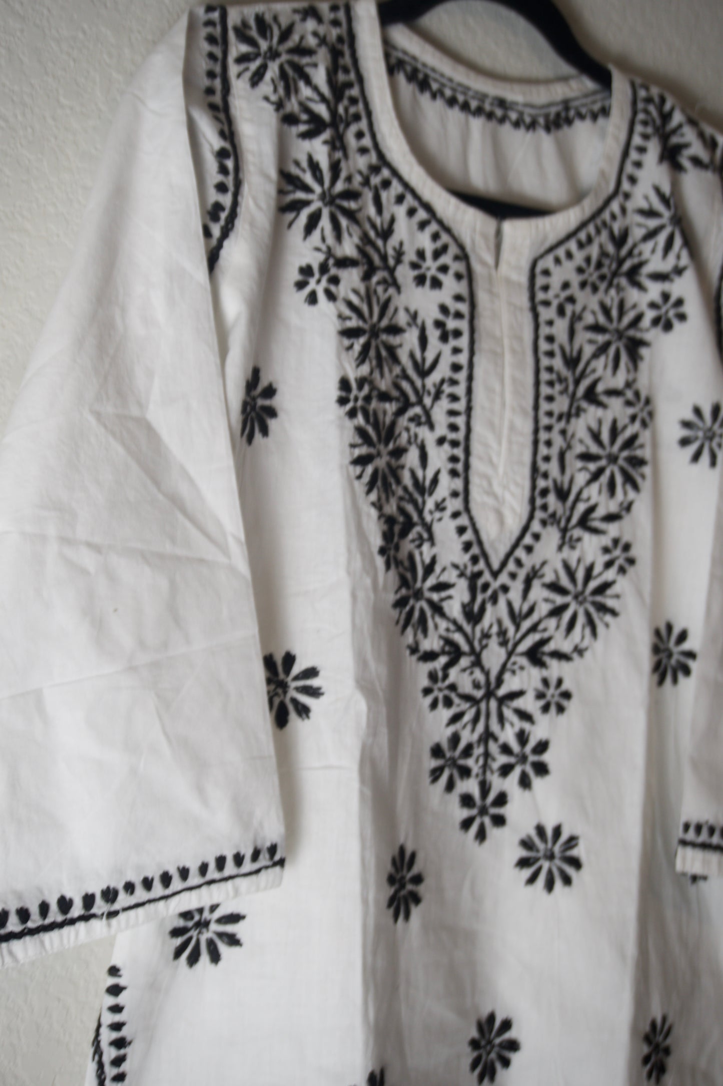 White and Black Cotton Chikankari Short Kurti
