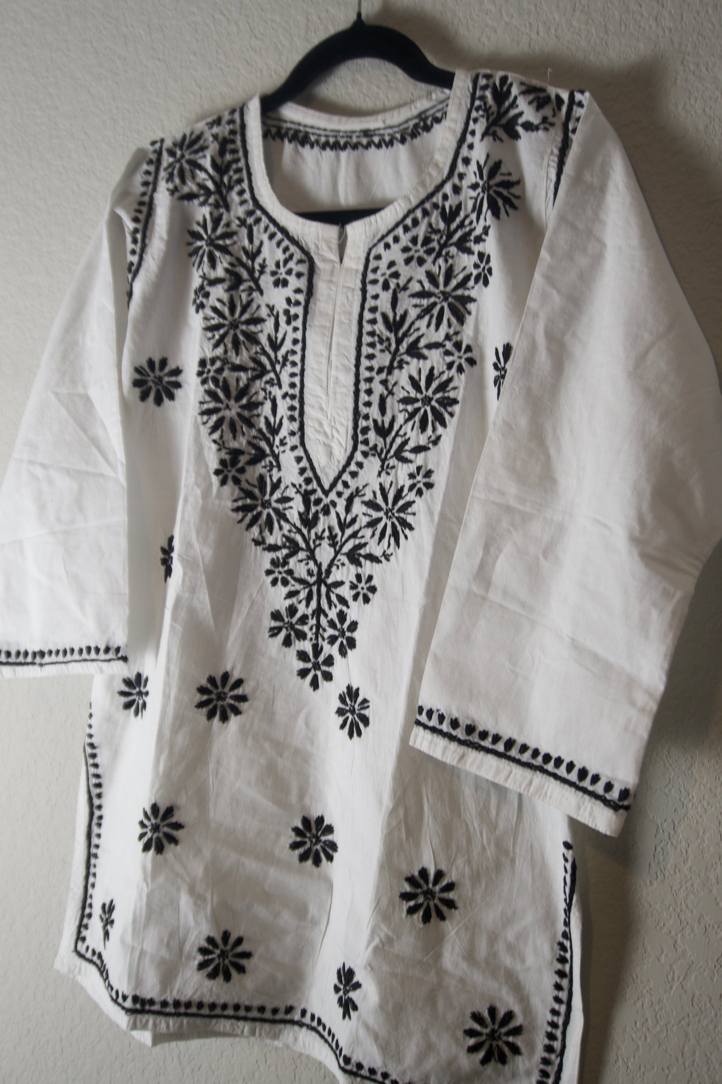 White and Black Cotton Chikankari Short Kurti
