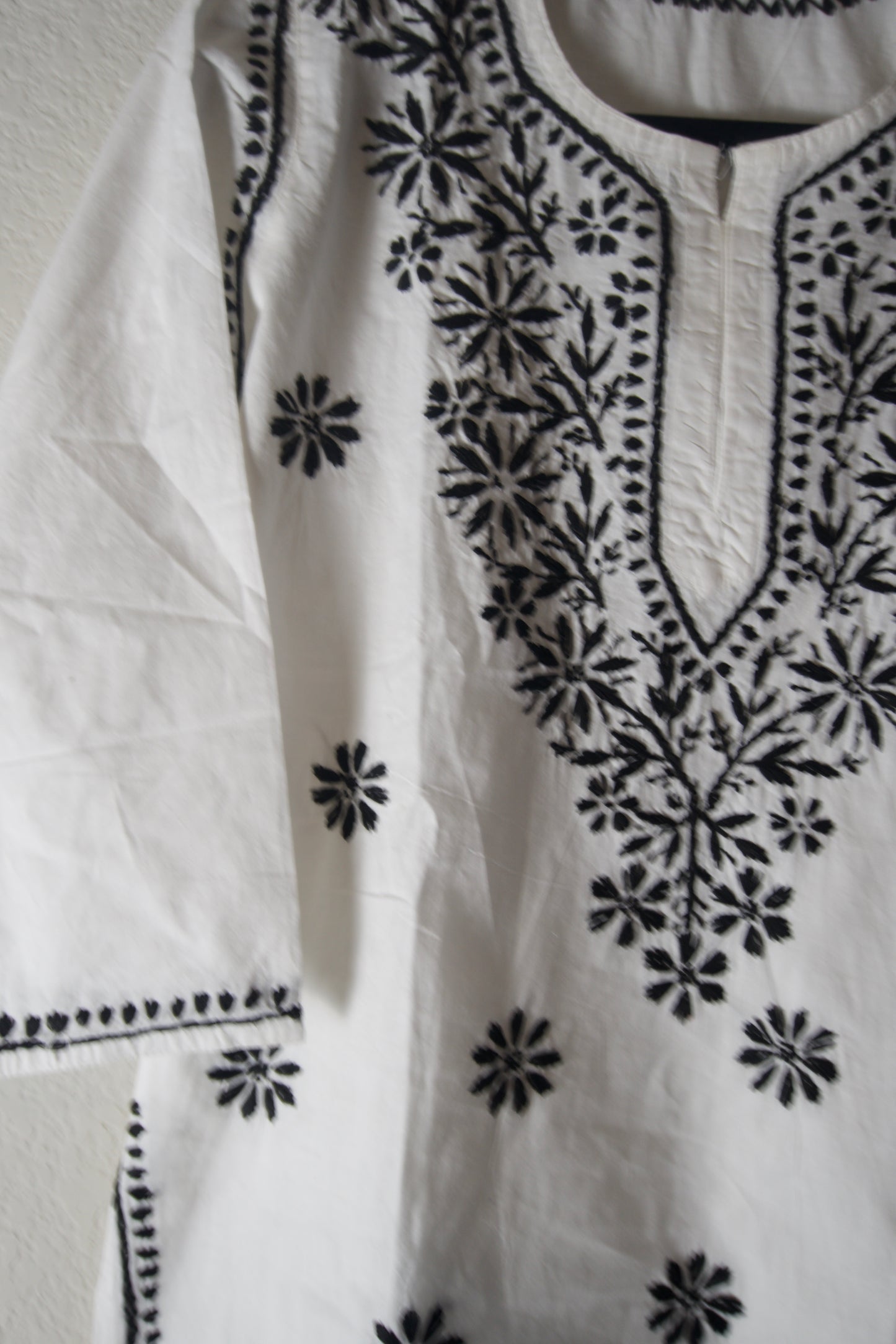 White and Black Cotton Chikankari Short Kurti