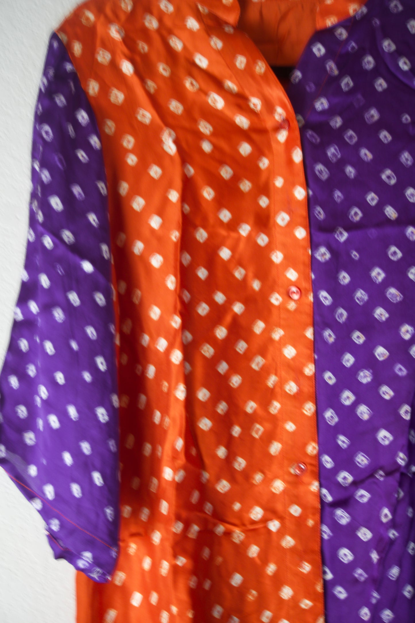 Orange and Purple Modal Silk Bandhini Shirt - Half and Half style