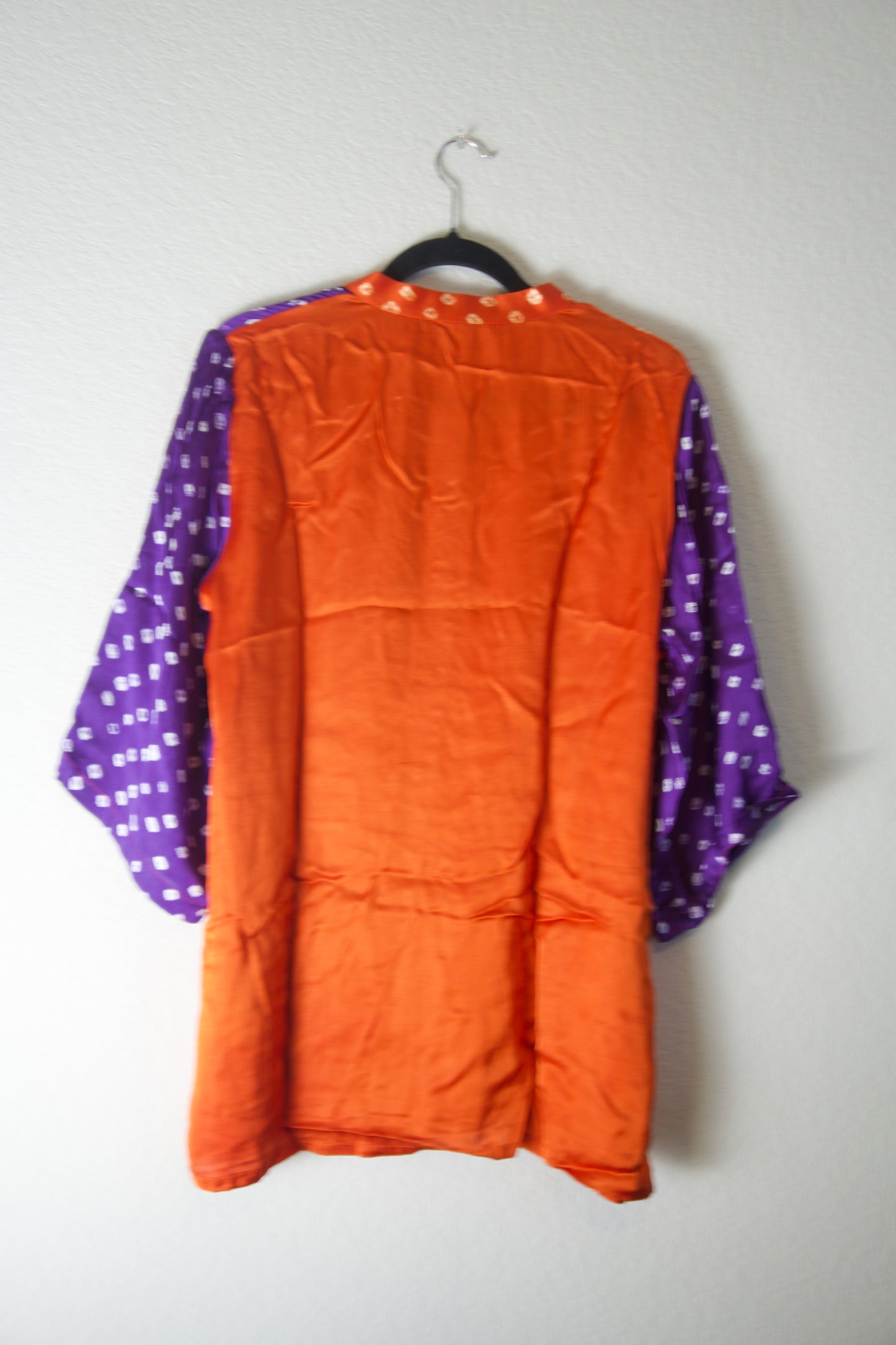 Orange and Purple Modal Silk Bandhini Shirt - Half and Half style