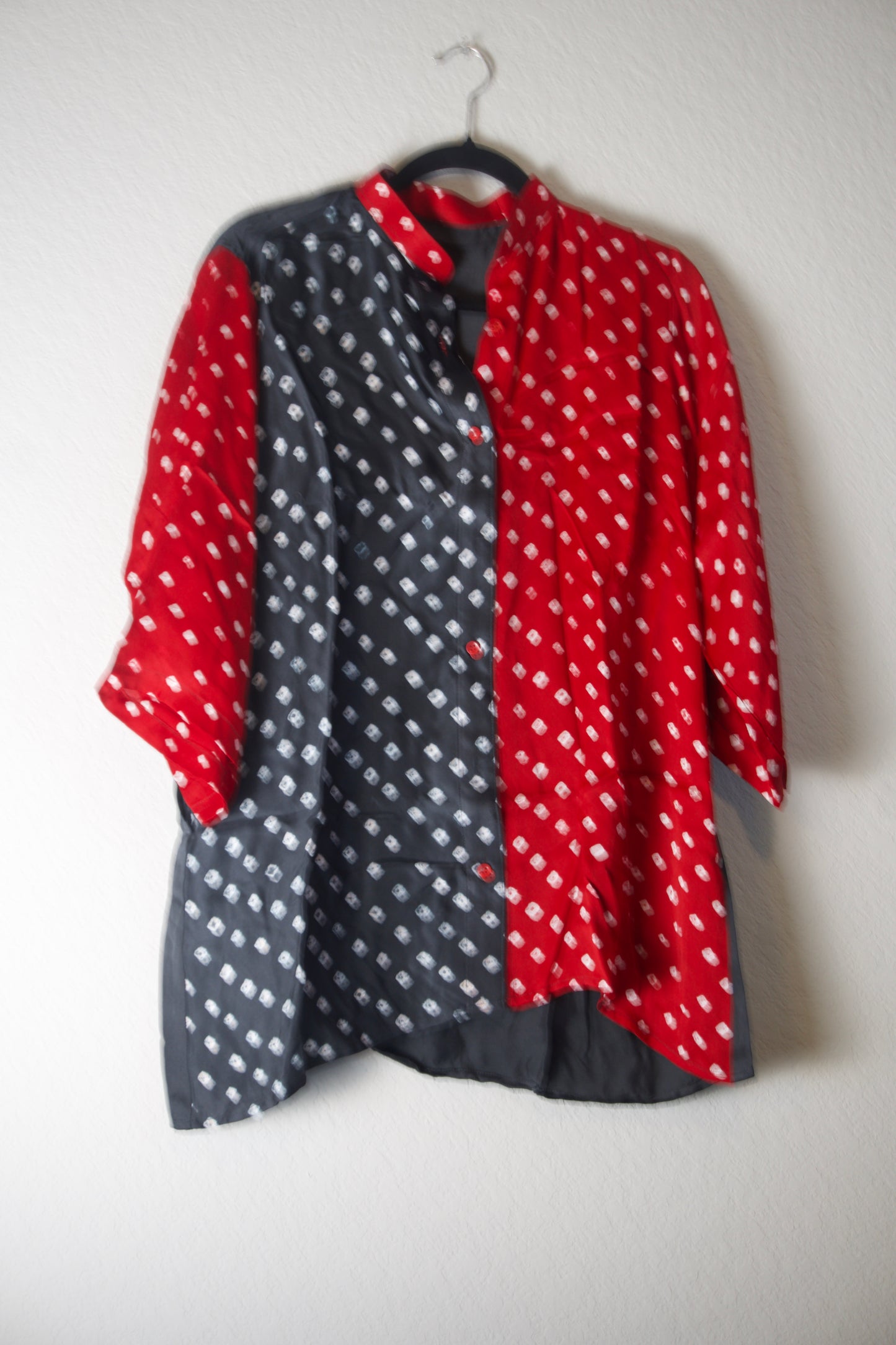 Black and Red Modal Silk Bandhini Shirt - Half and Half style