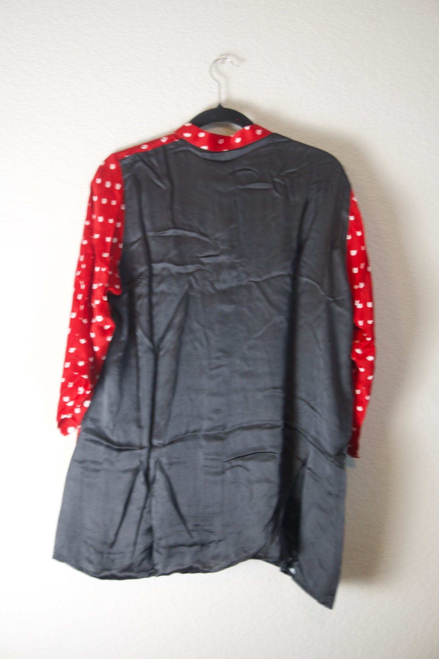 Black and Red Modal Silk Bandhini Shirt - Half and Half style