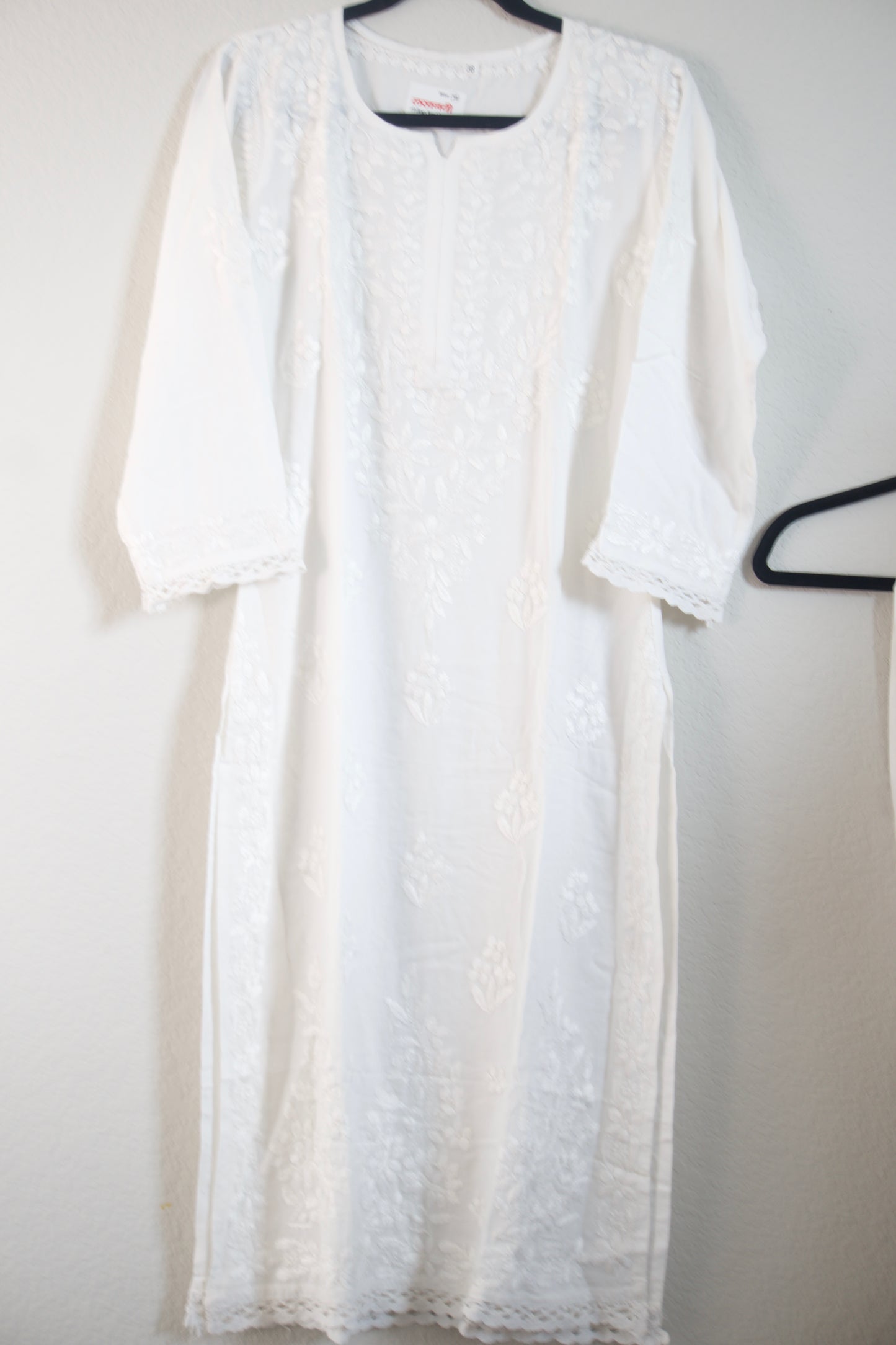White Rayon Chikankari Coord Set - Top with Palazzo - Pattern 1 (Lace)