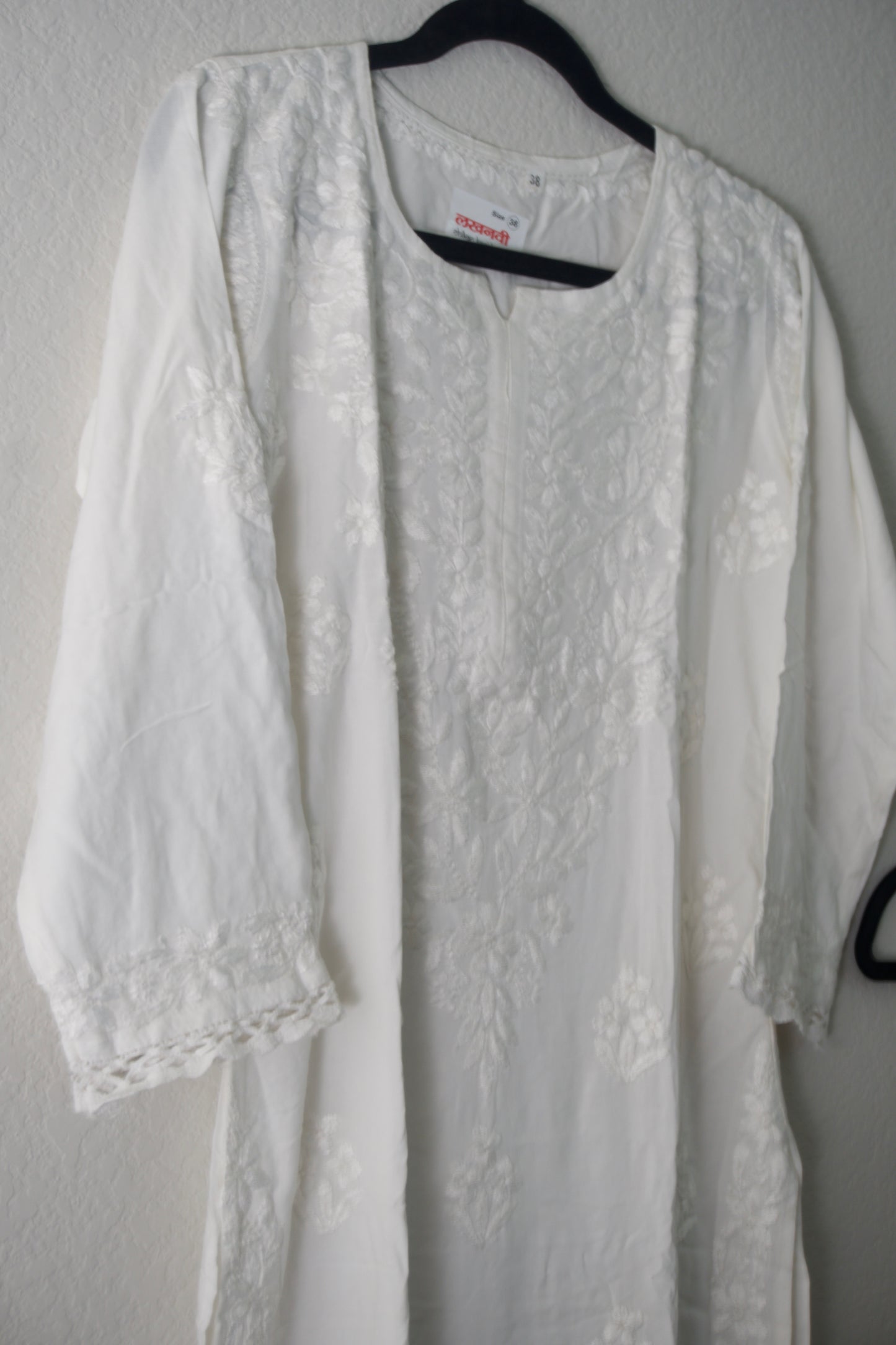 White Rayon Chikankari Coord Set - Top with Palazzo - Pattern 1 (Lace)