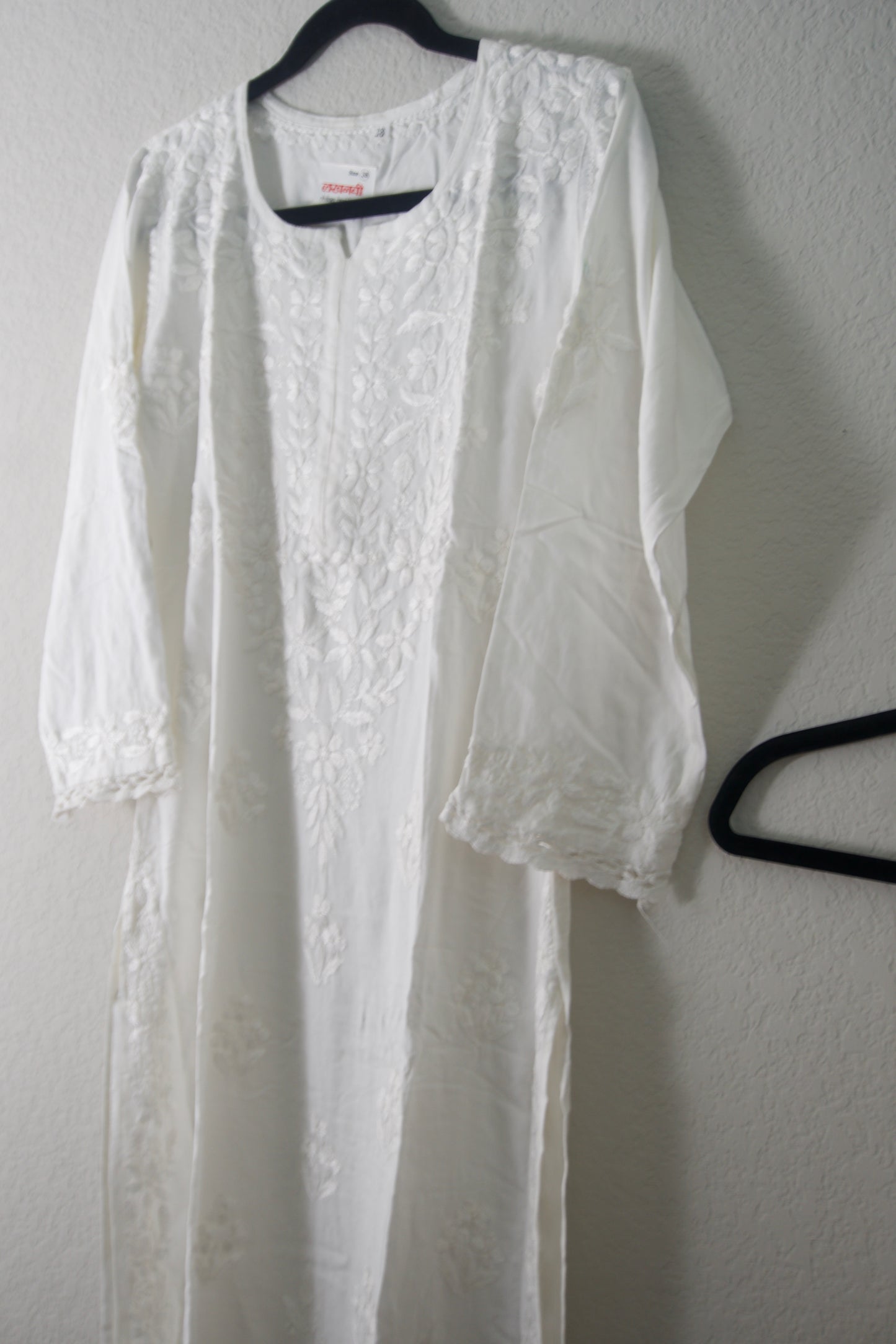 White Rayon Chikankari Coord Set - Top with Palazzo - Pattern 1 (Lace)