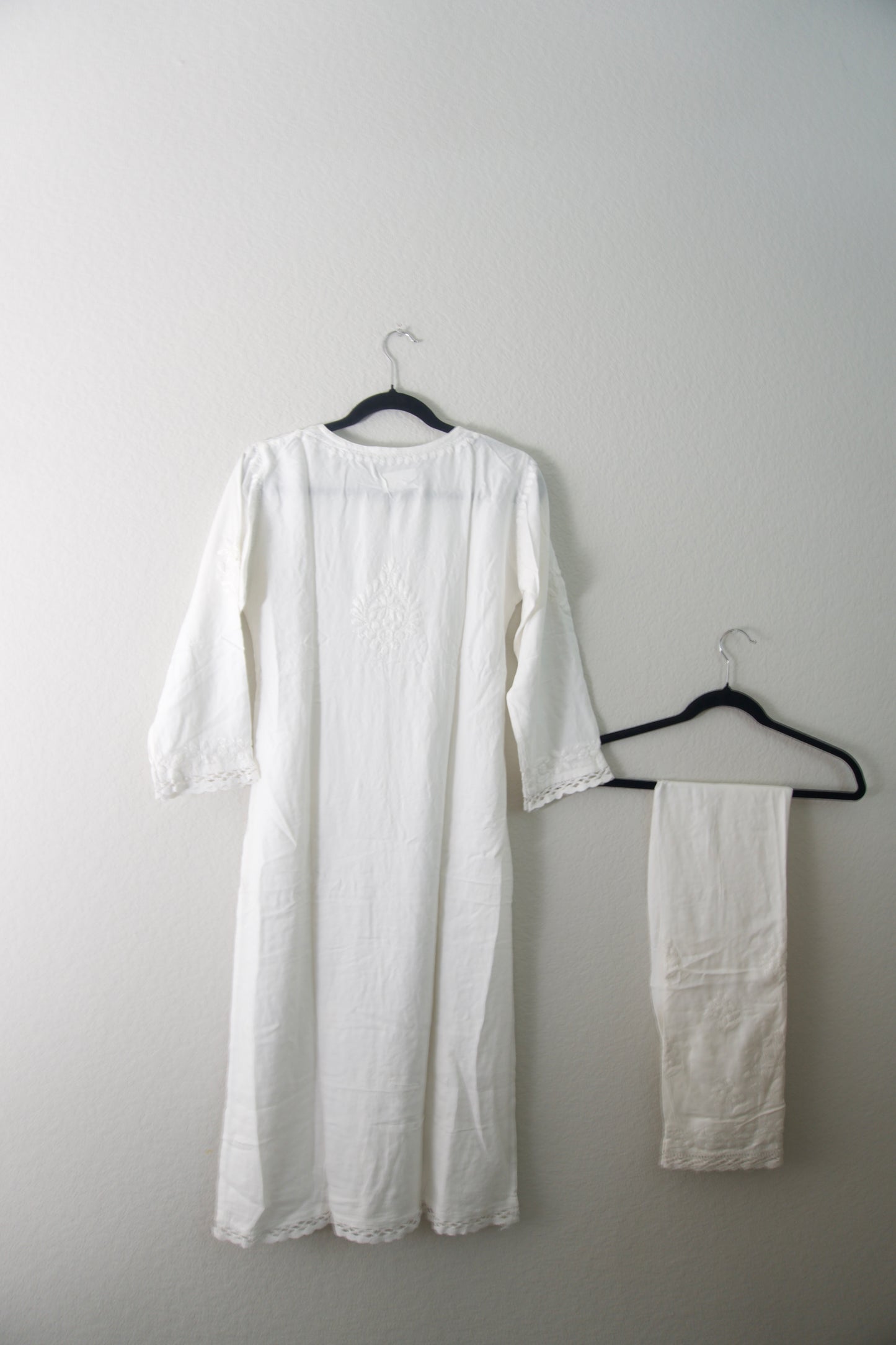 White Rayon Chikankari Coord Set - Top with Palazzo - Pattern 1 (Lace)