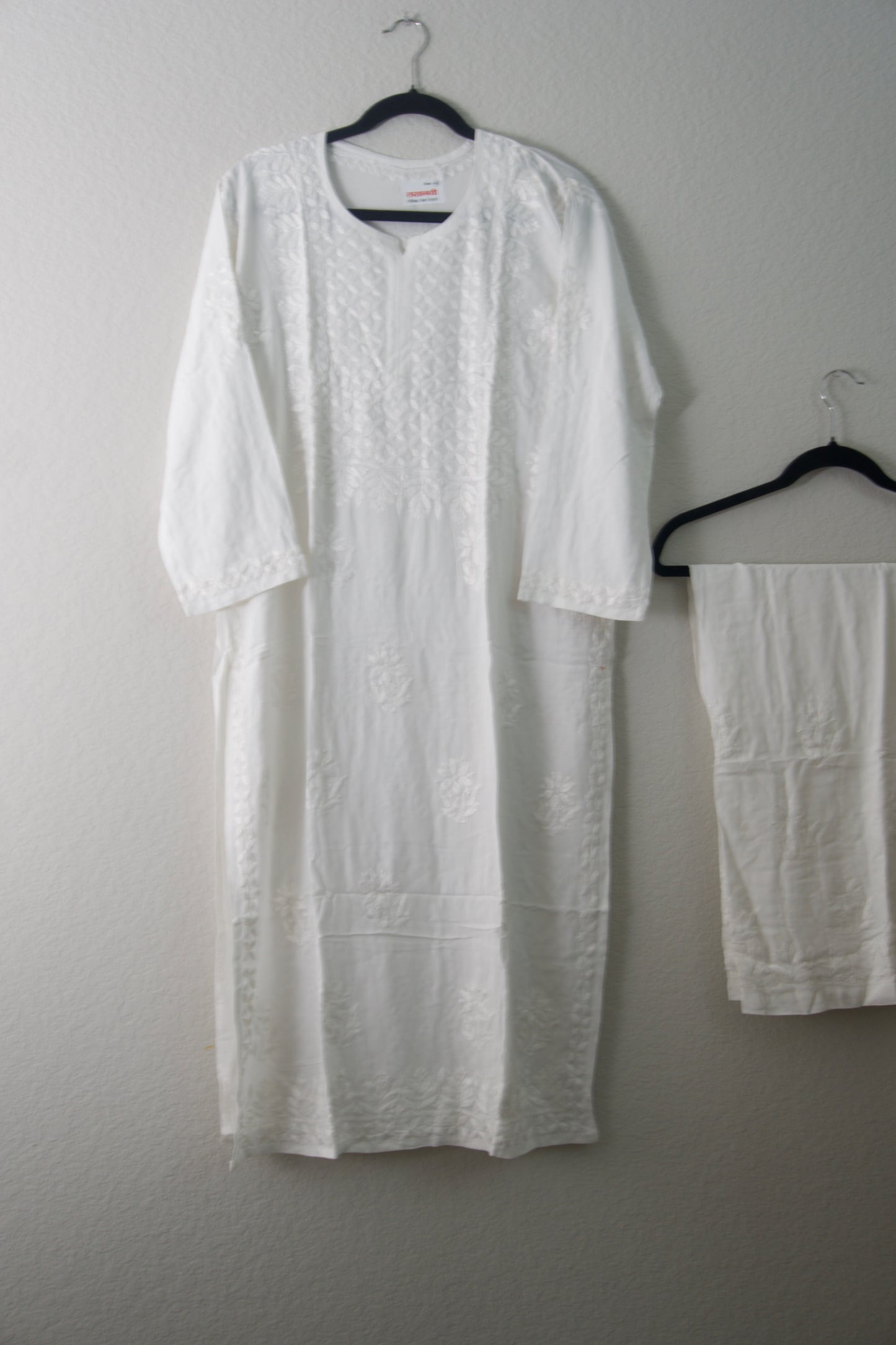 White Rayon Chikankari Coord Set - Top with Palazzo - Pattern 2
