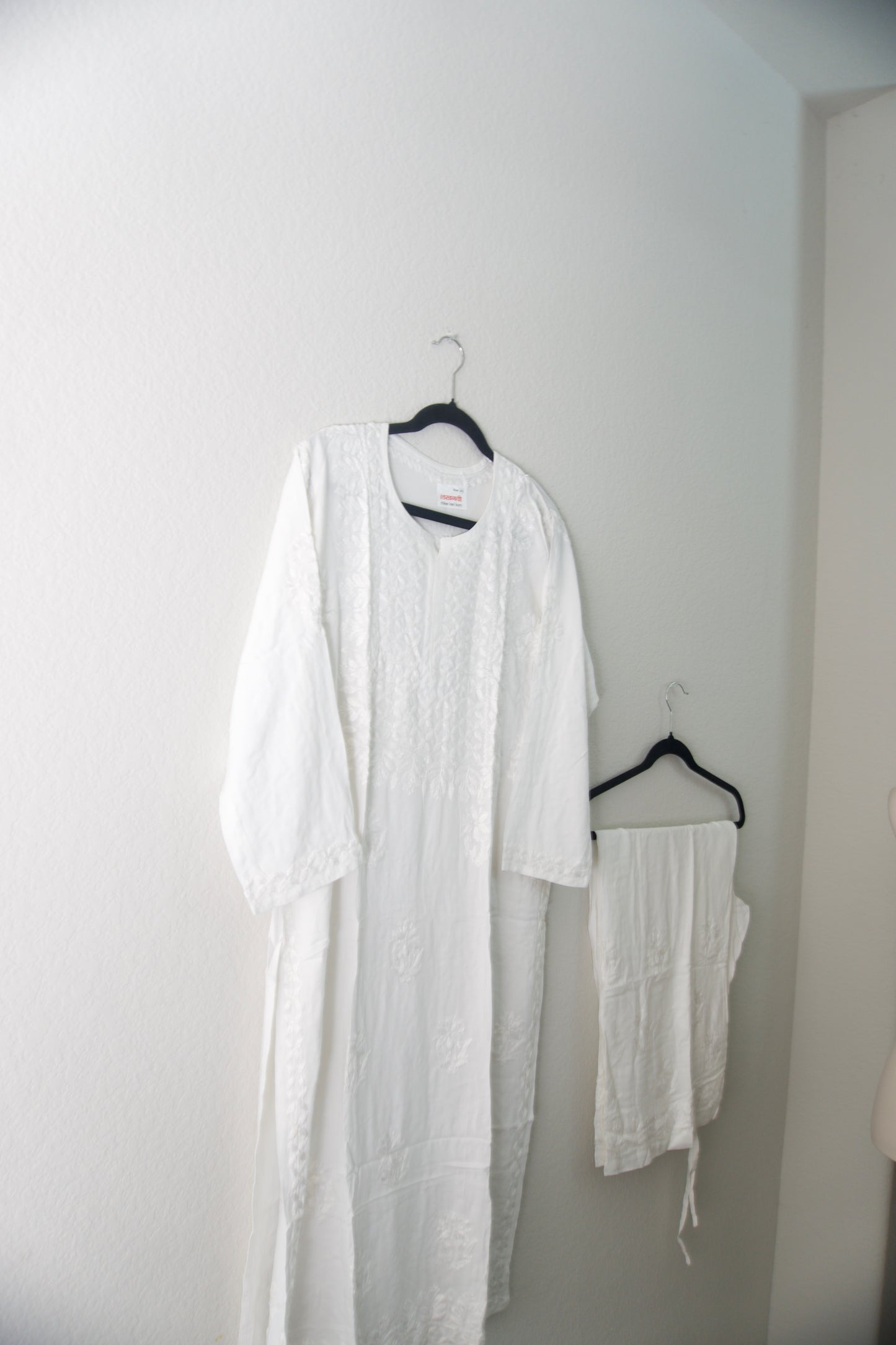 White Rayon Chikankari Coord Set - Top with Palazzo - Pattern 2