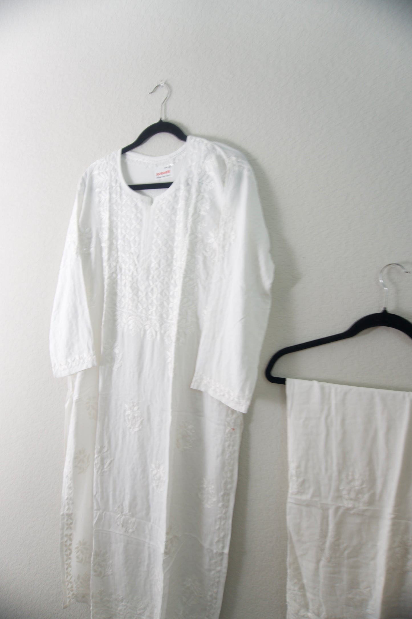 White Rayon Chikankari Coord Set - Top with Palazzo - Pattern 2