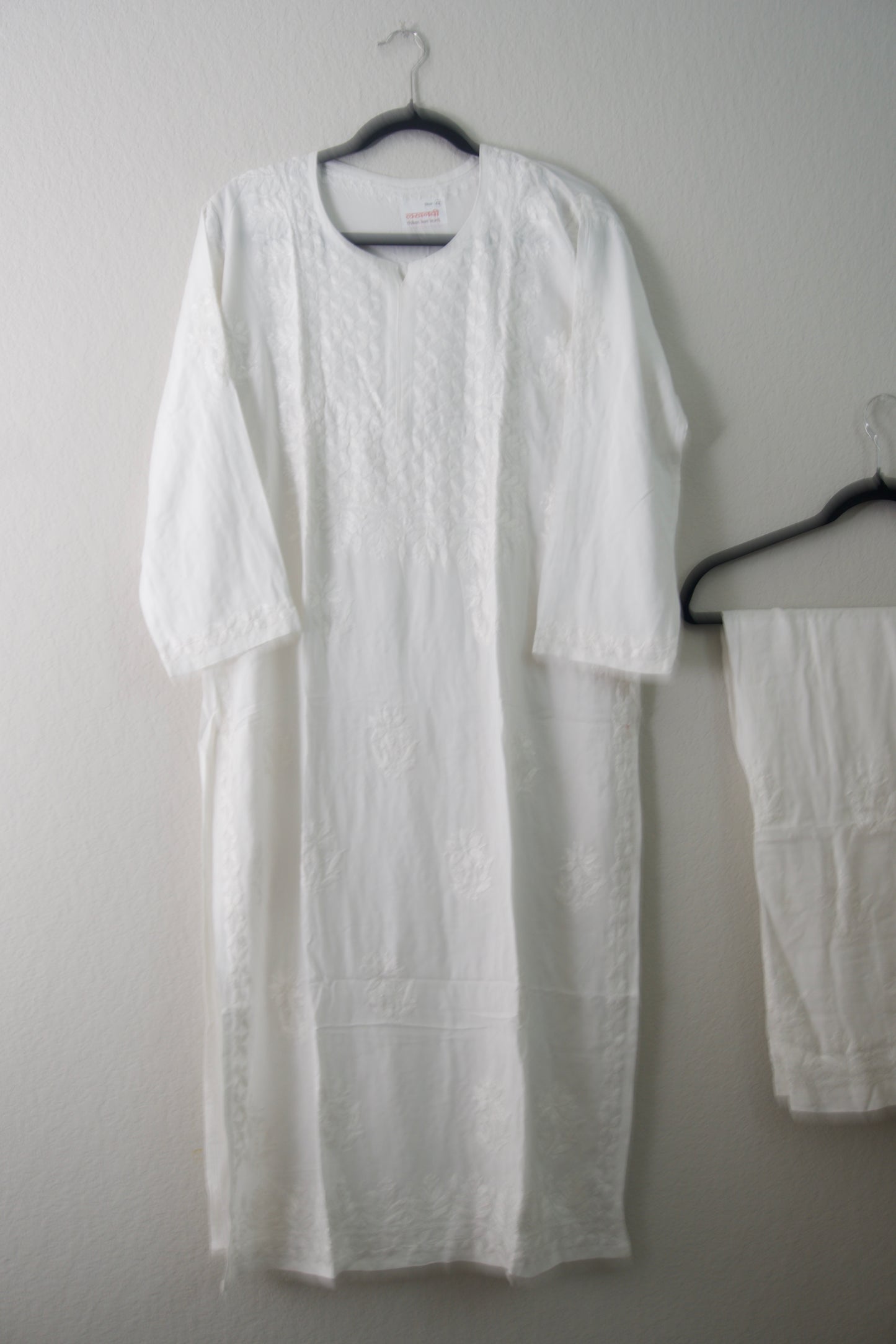 White Rayon Chikankari Coord Set - Top with Palazzo - Pattern 2