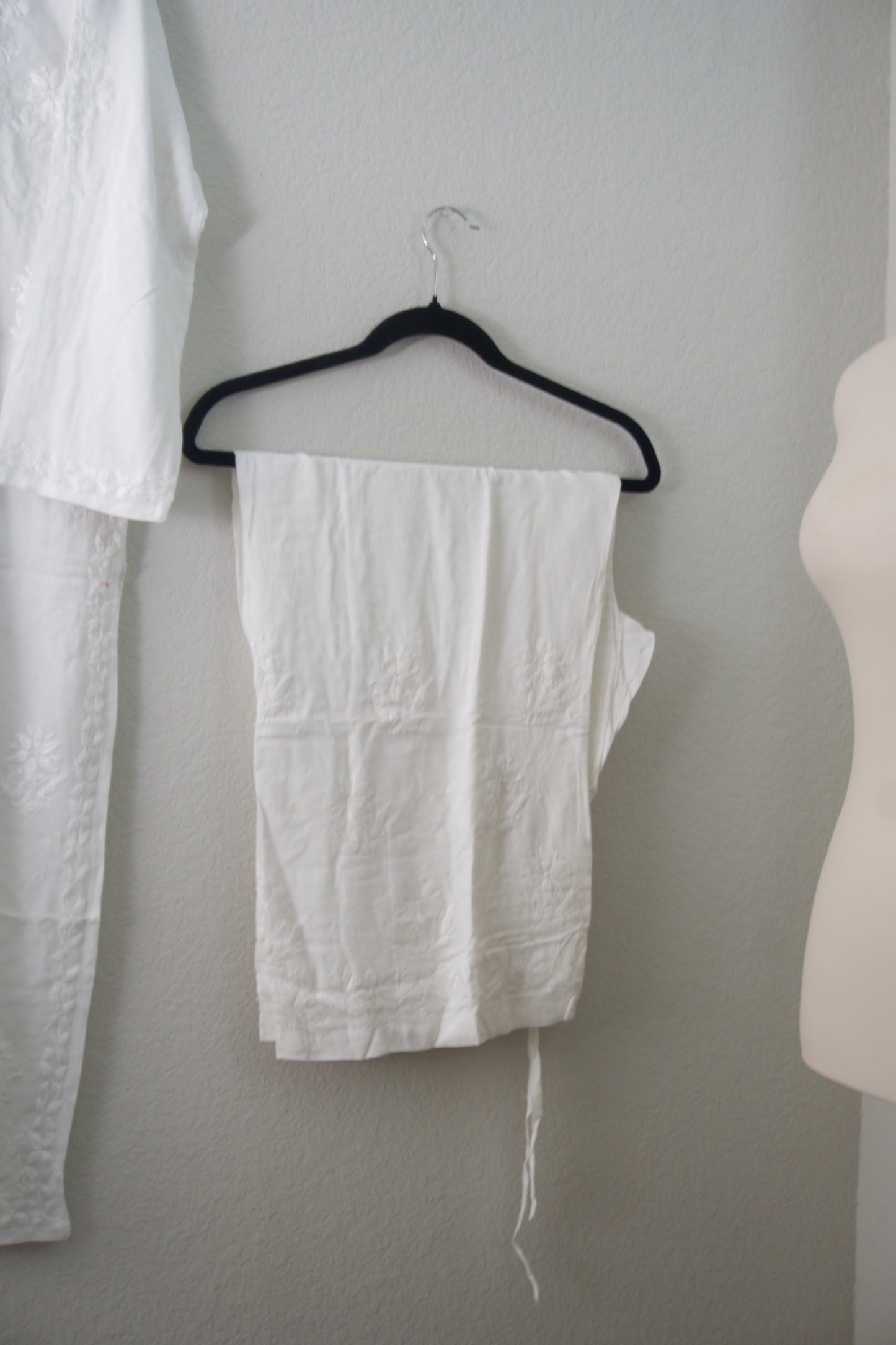 White Rayon Chikankari Coord Set - Top with Palazzo - Pattern 2