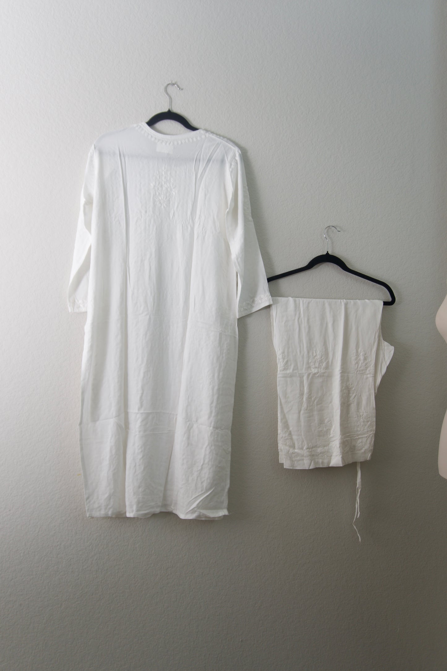 White Rayon Chikankari Coord Set - Top with Palazzo - Pattern 2