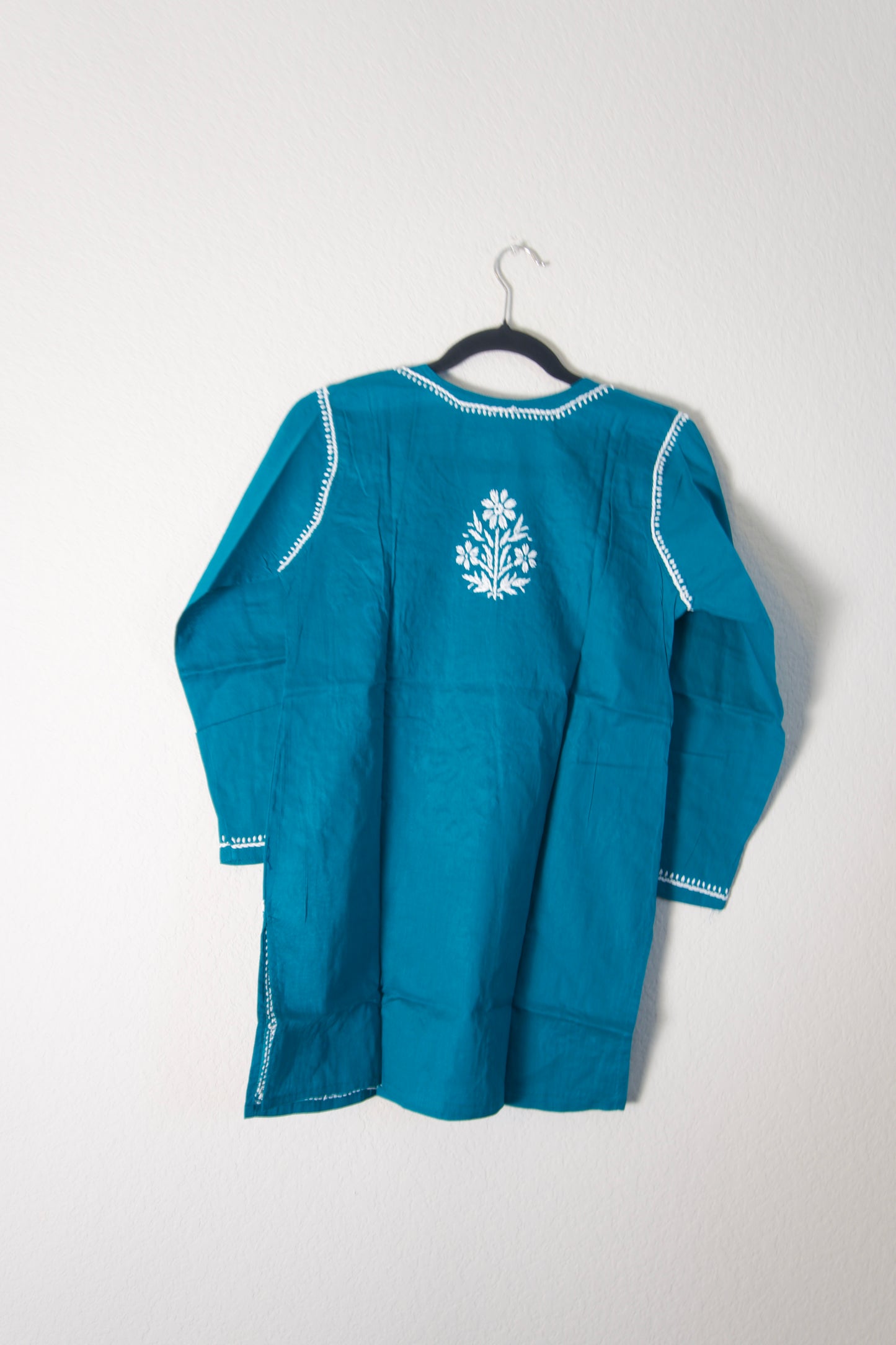Teal Green Cotton Chikankari Short Kurti