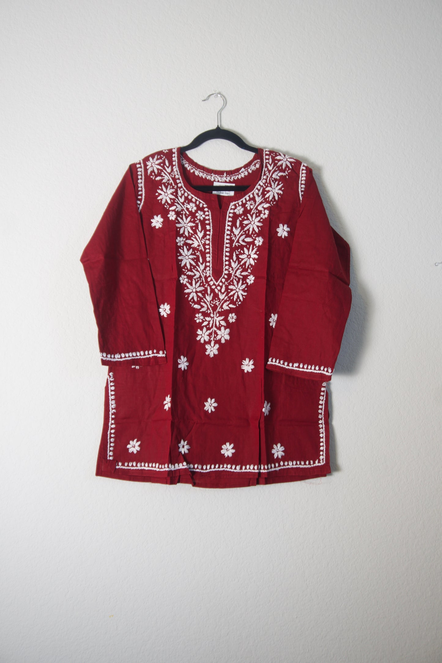 Maroon Cotton Chikankari Short Kurti