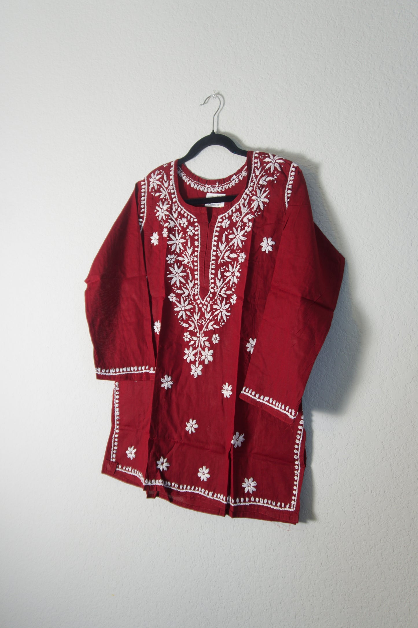 Maroon Cotton Chikankari Short Kurti