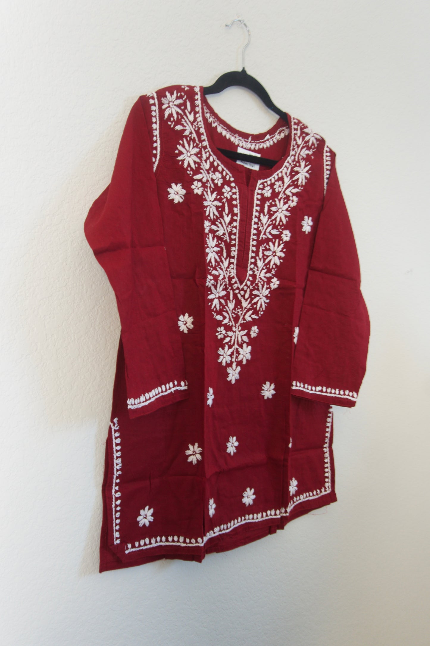 Maroon Cotton Chikankari Short Kurti