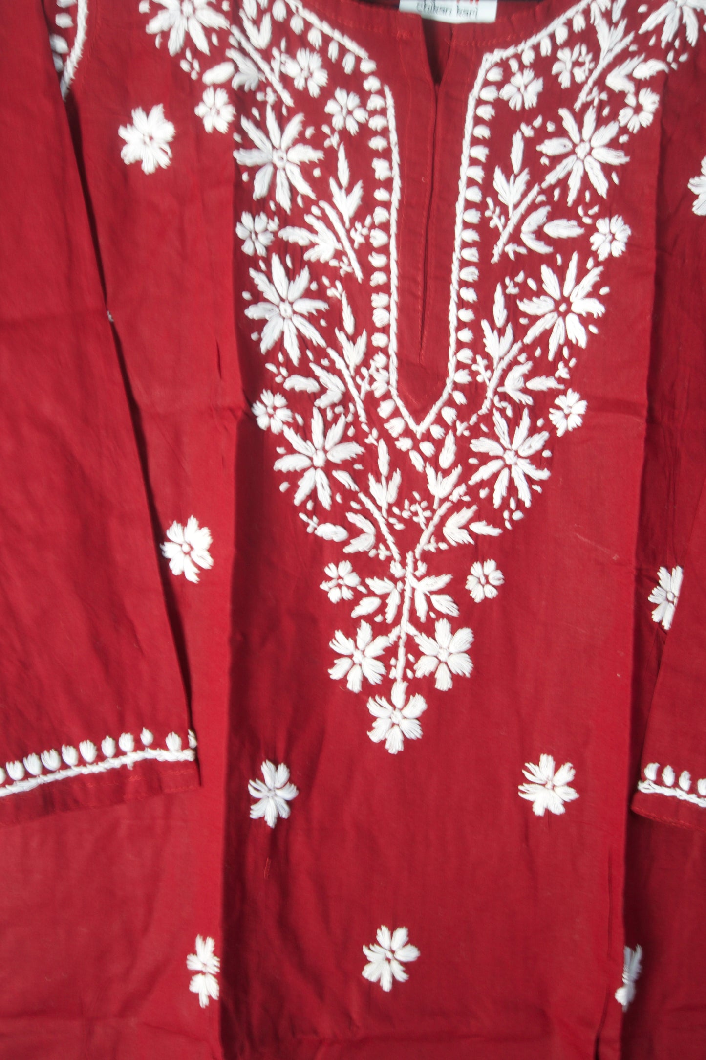 Maroon Cotton Chikankari Short Kurti