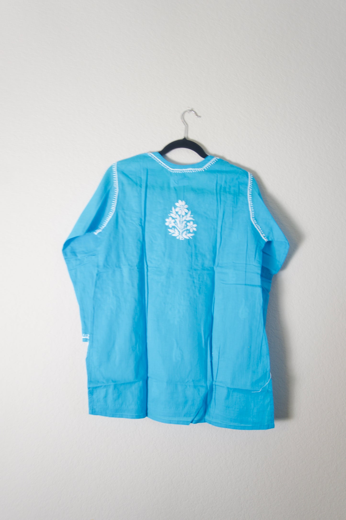 Sky Blue Cotton Chikankari Short Kurti