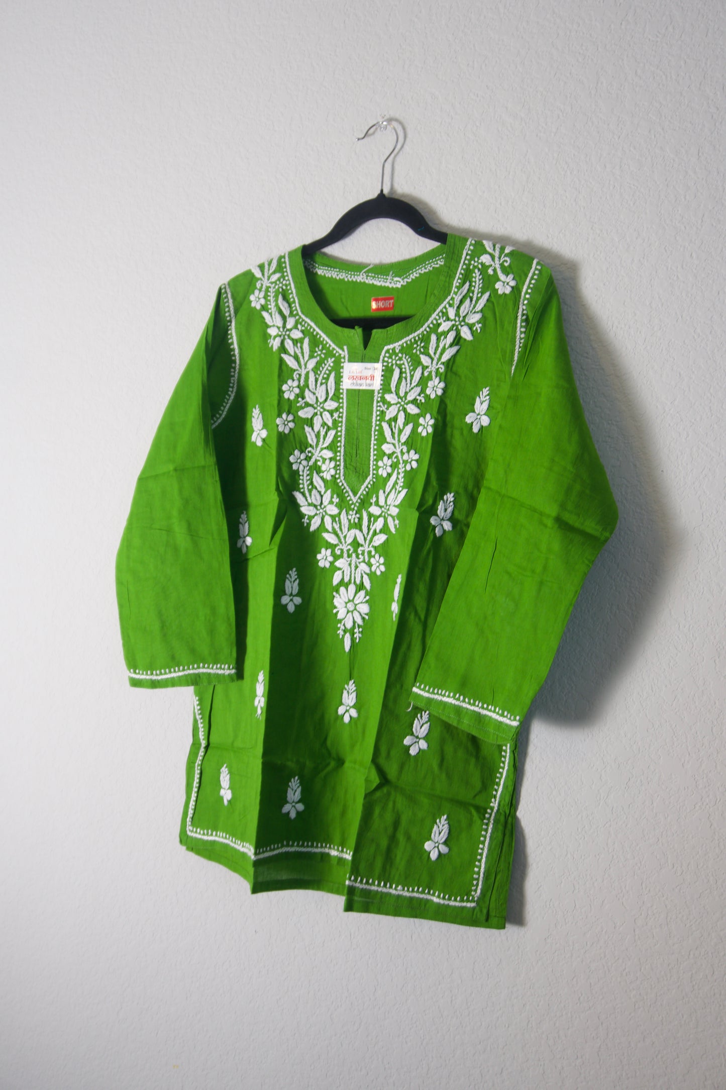 Green Cotton Chikankari Short Kurti