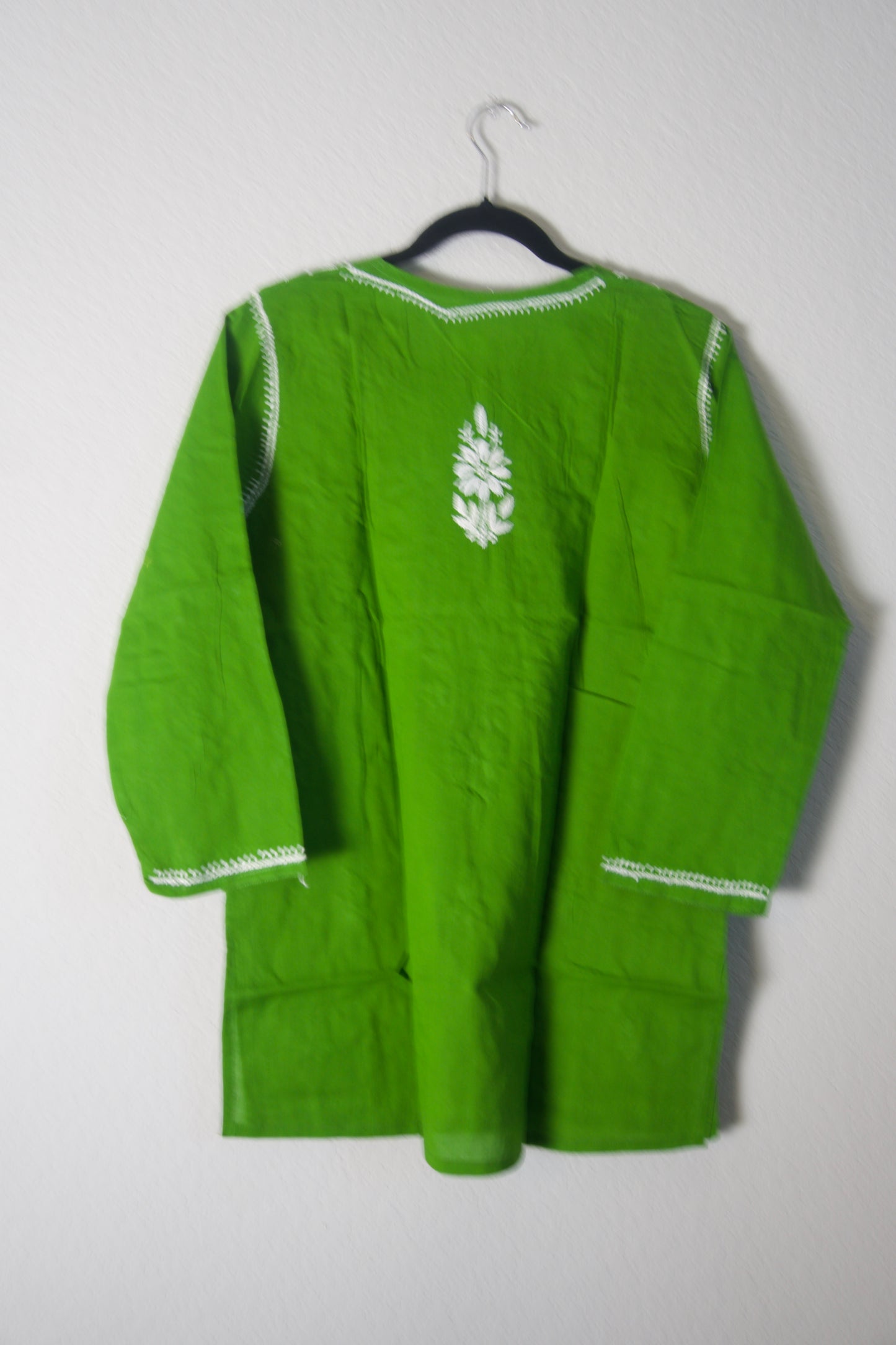 Green Cotton Chikankari Short Kurti