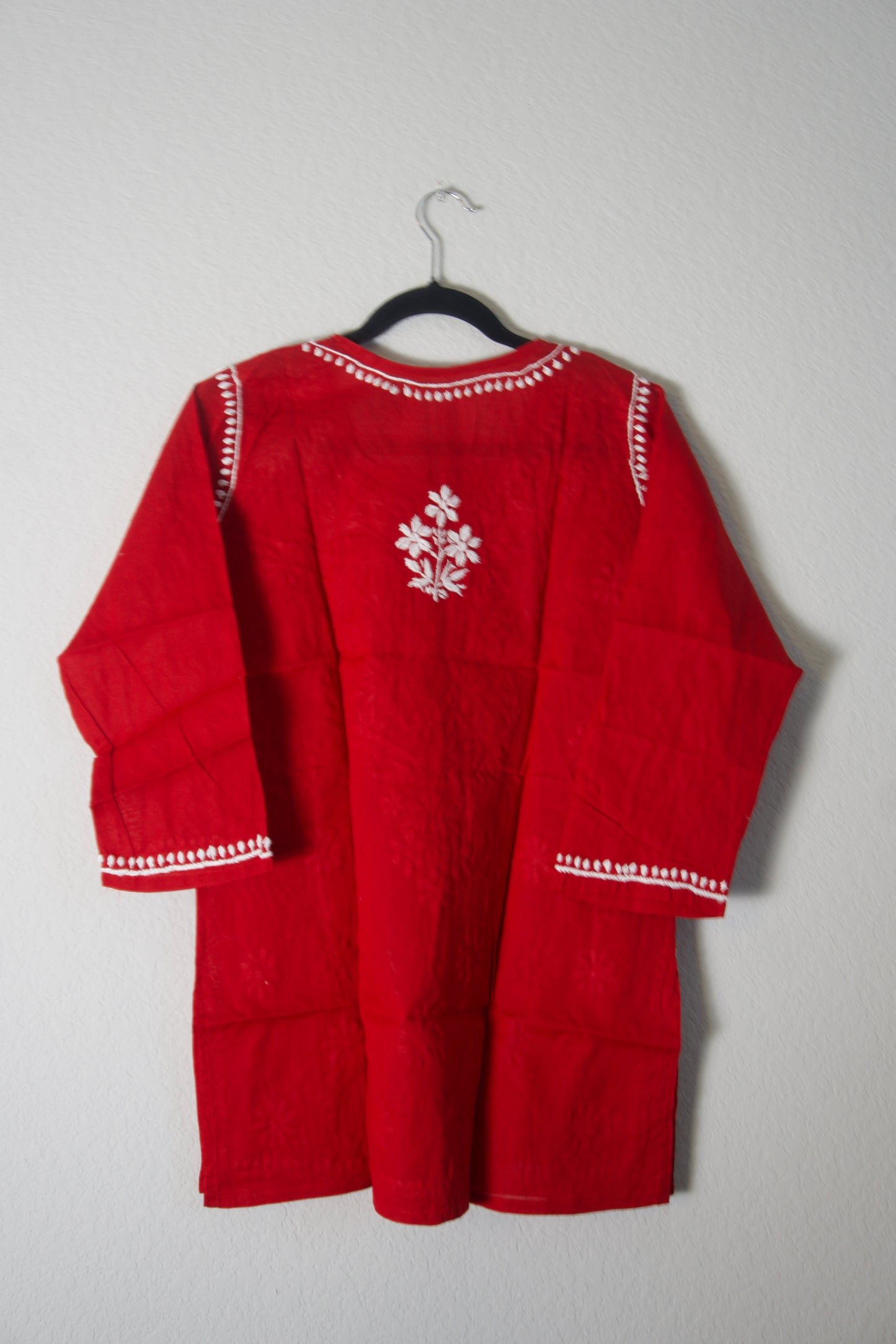 Red Cotton Chikankari Short Kurti