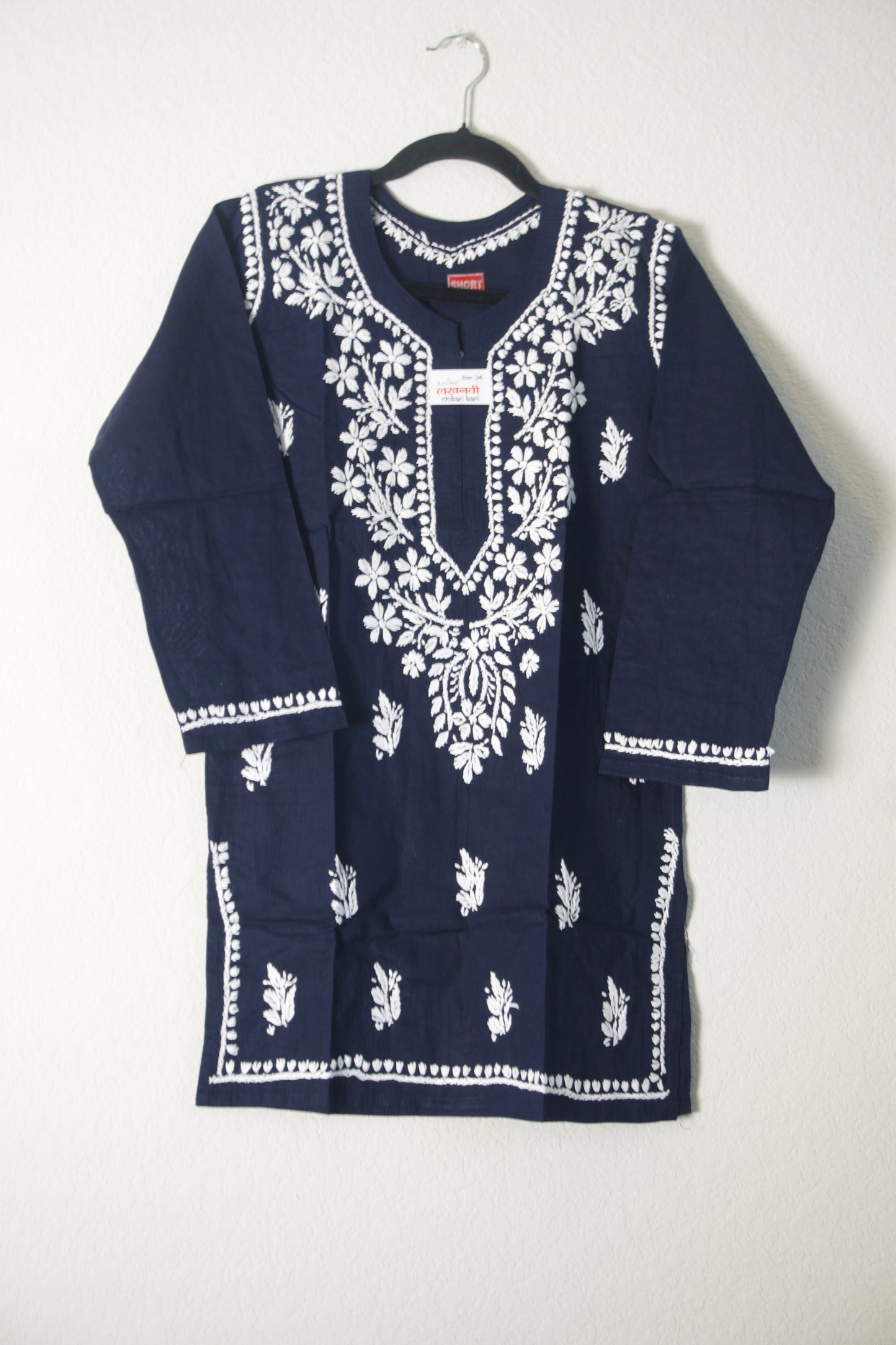 Dark Navy Blue Cotton Chikankari Short Kurti