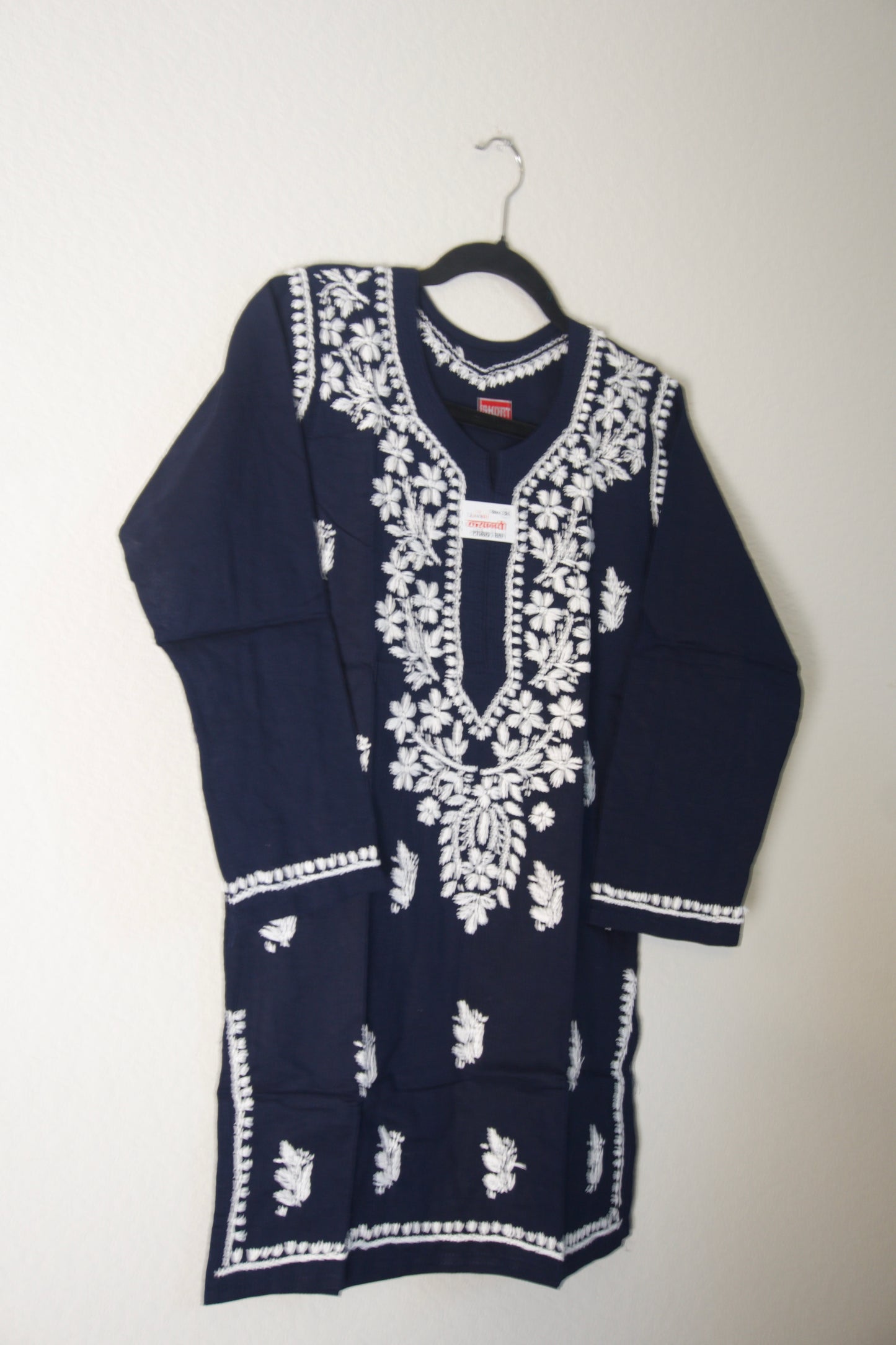 Dark Navy Blue Cotton Chikankari Short Kurti