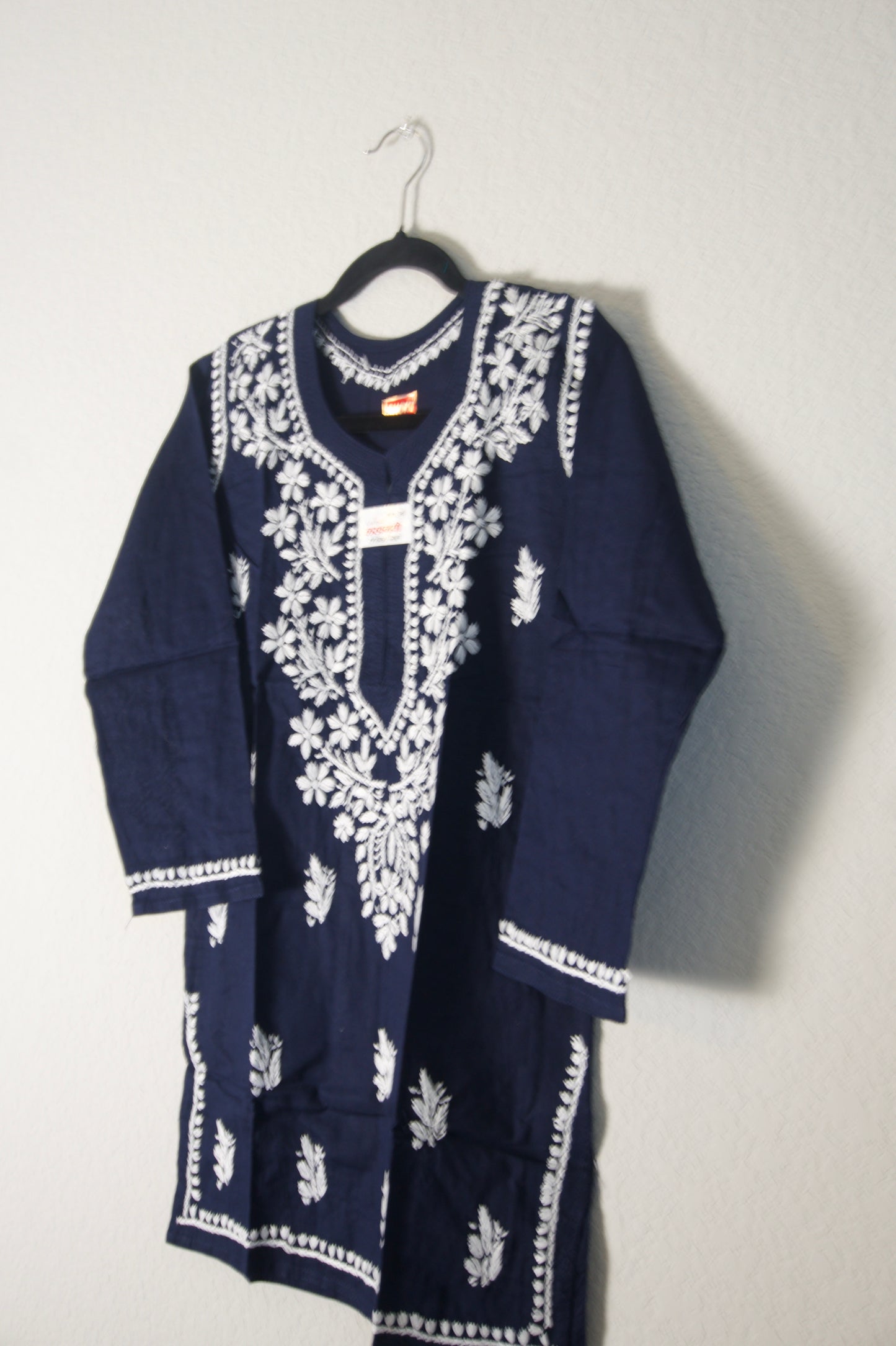 Dark Navy Blue Cotton Chikankari Short Kurti