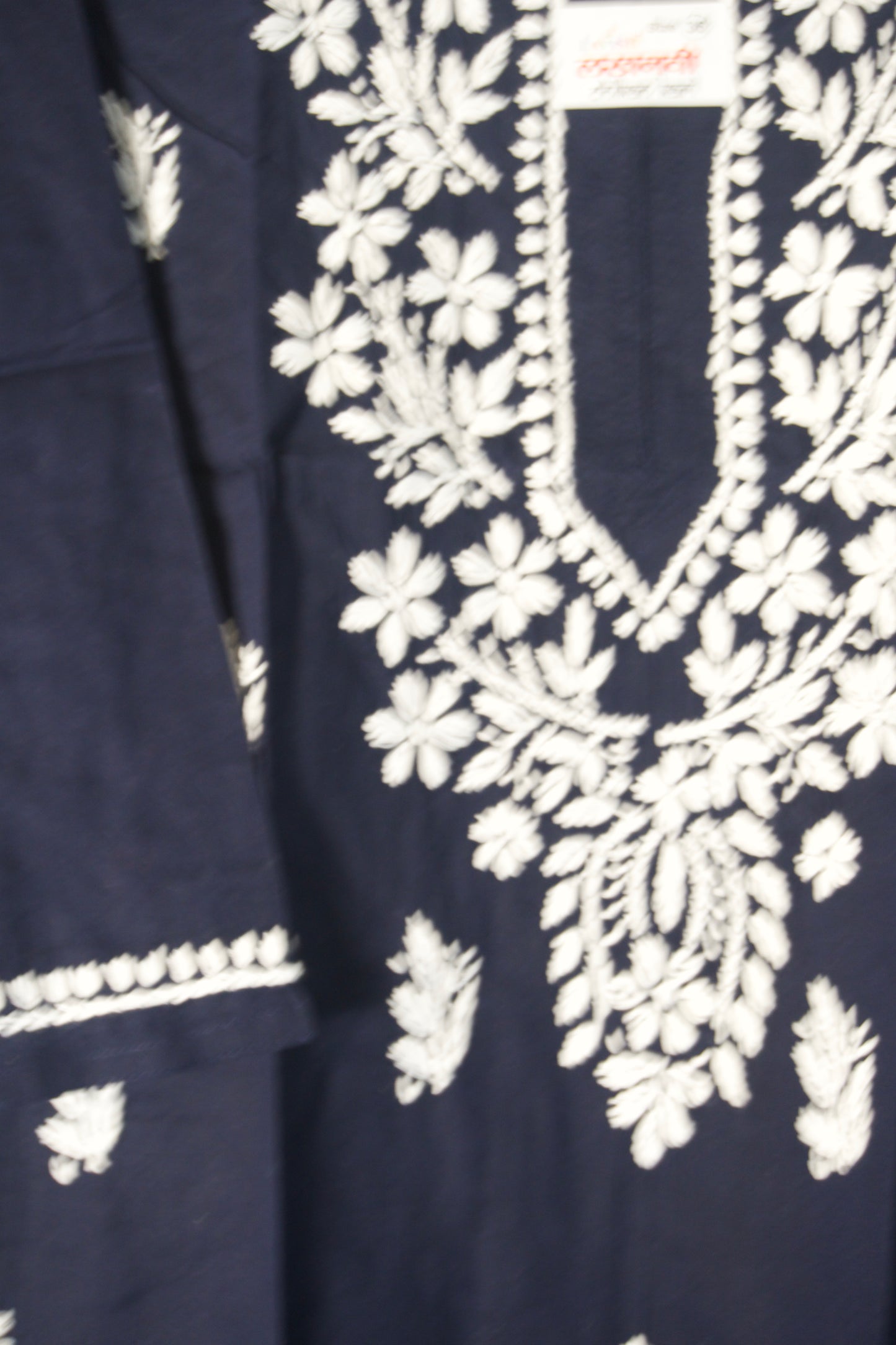 Dark Navy Blue Cotton Chikankari Short Kurti