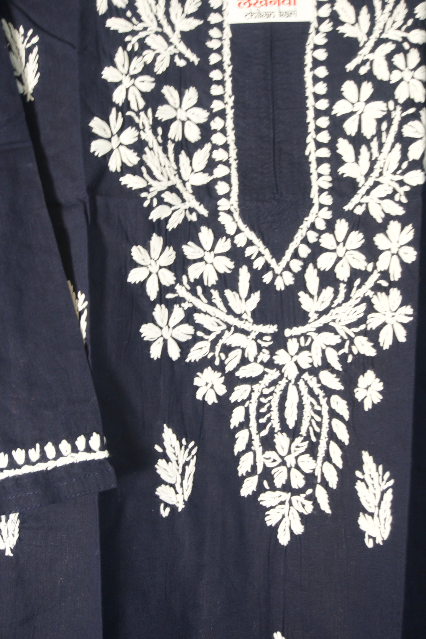 Dark Navy Blue Cotton Chikankari Short Kurti