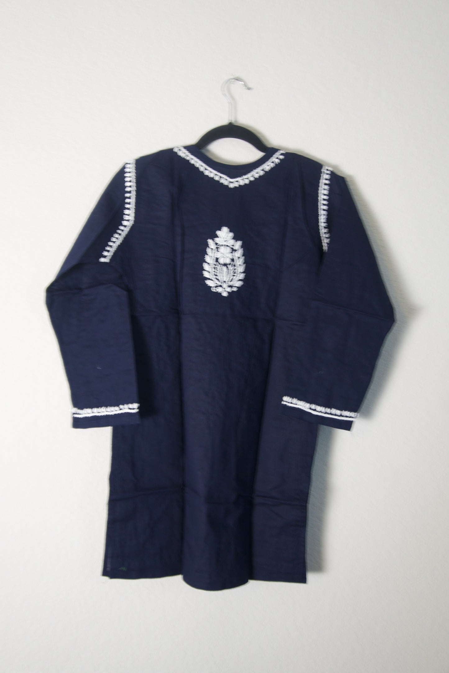 Dark Navy Blue Cotton Chikankari Short Kurti