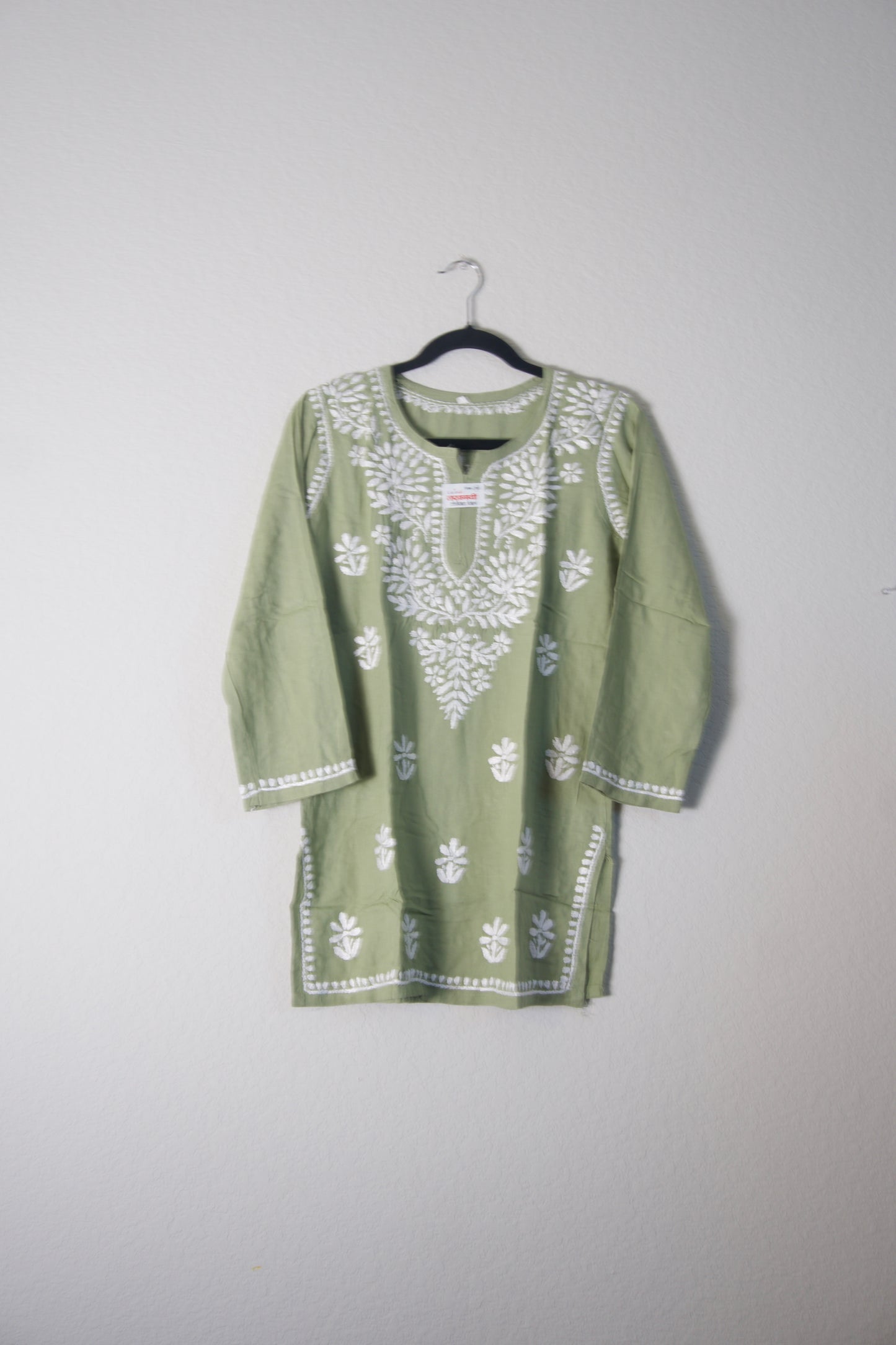 Light Green Rayon Chikankari Short Kurti