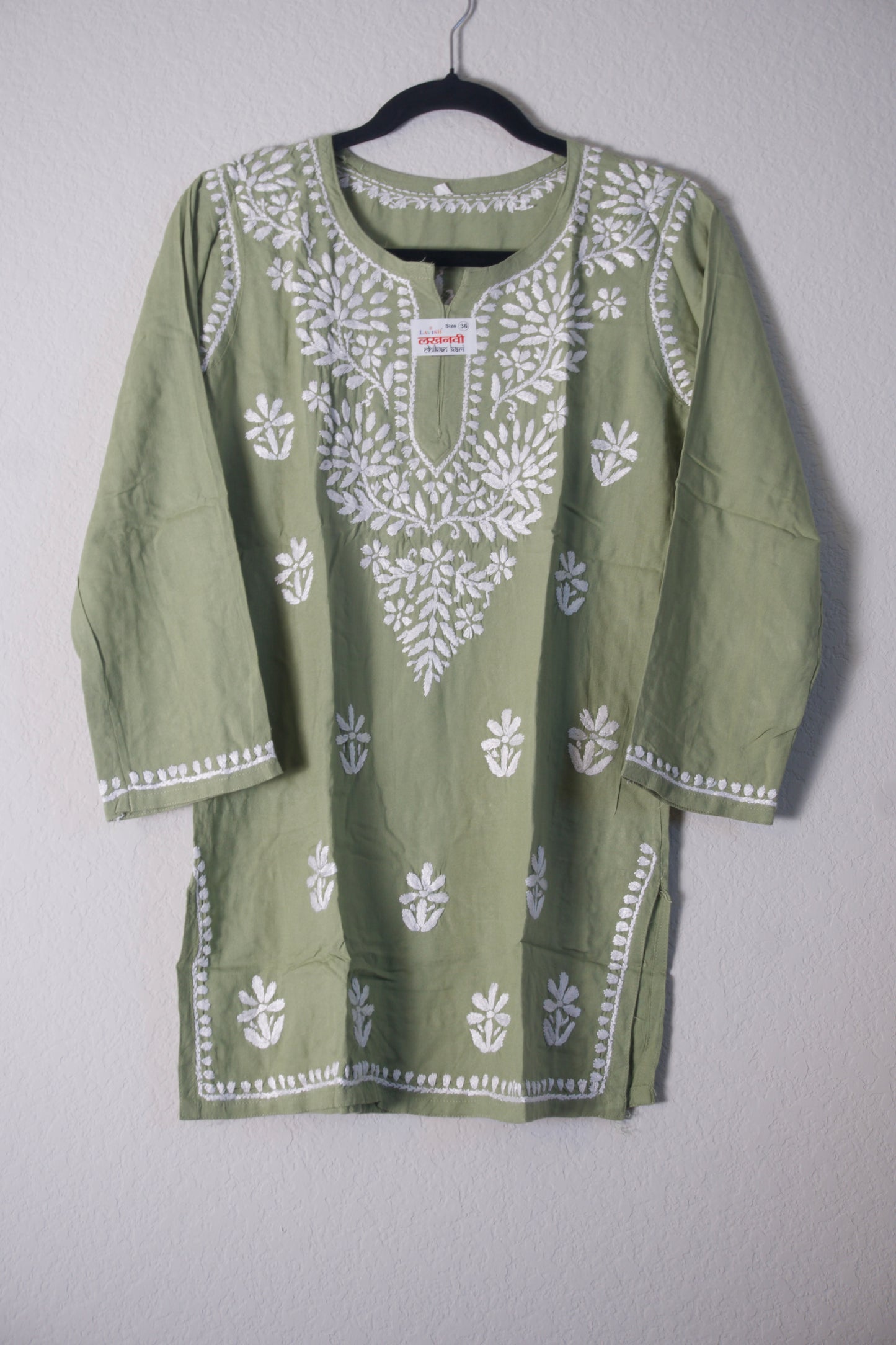 Light Green Rayon Chikankari Short Kurti