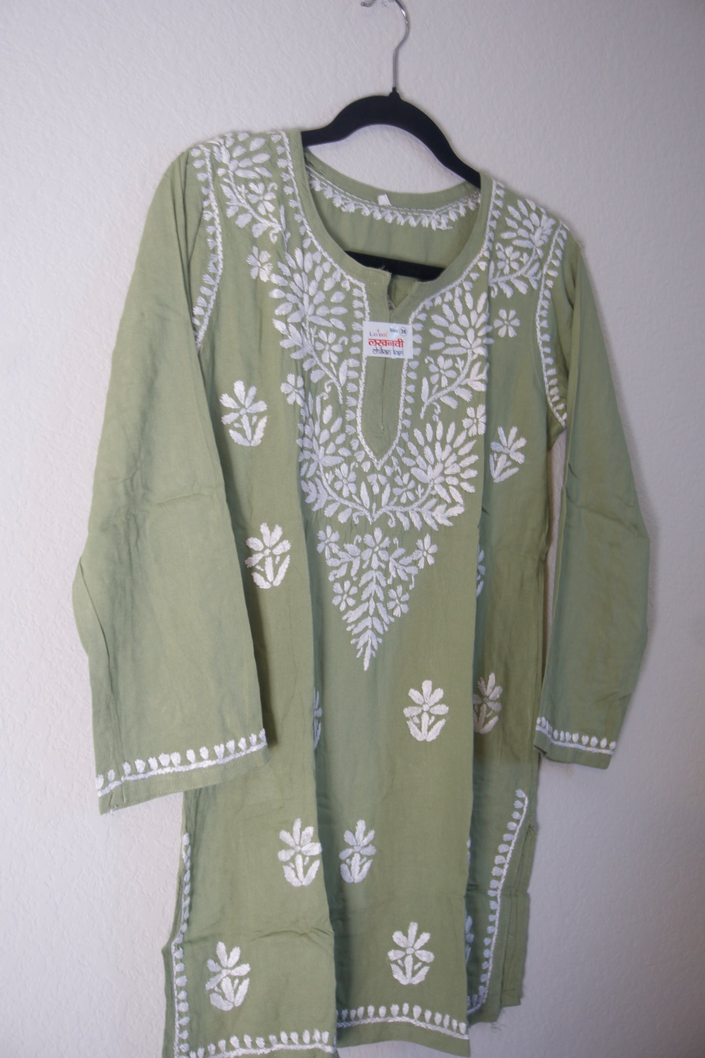 Light Green Rayon Chikankari Short Kurti