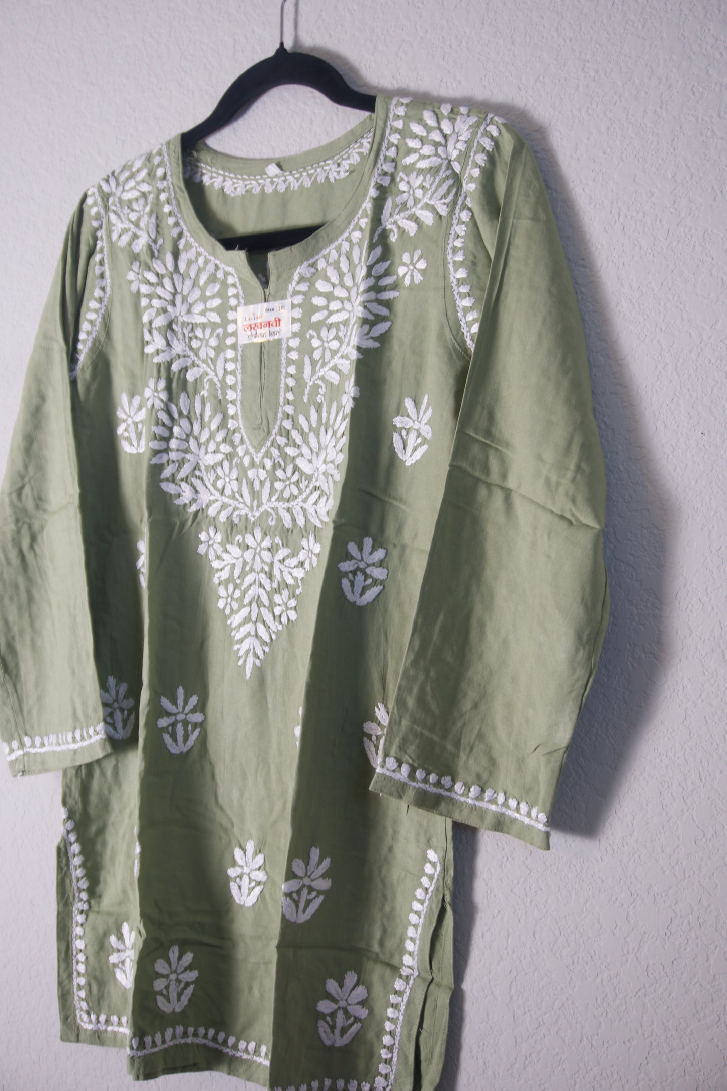 Light Green Rayon Chikankari Short Kurti
