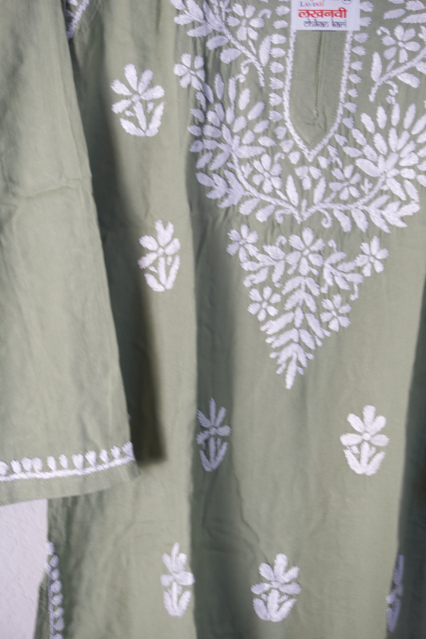 Light Green Rayon Chikankari Short Kurti