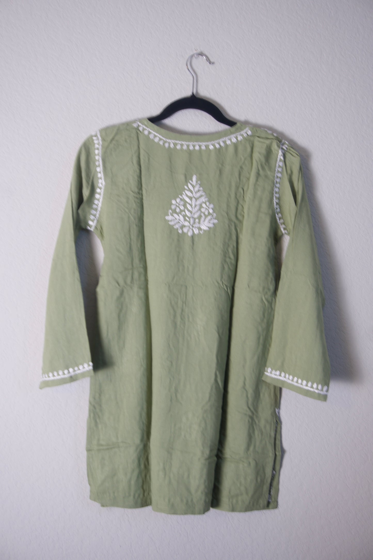 Light Green Rayon Chikankari Short Kurti