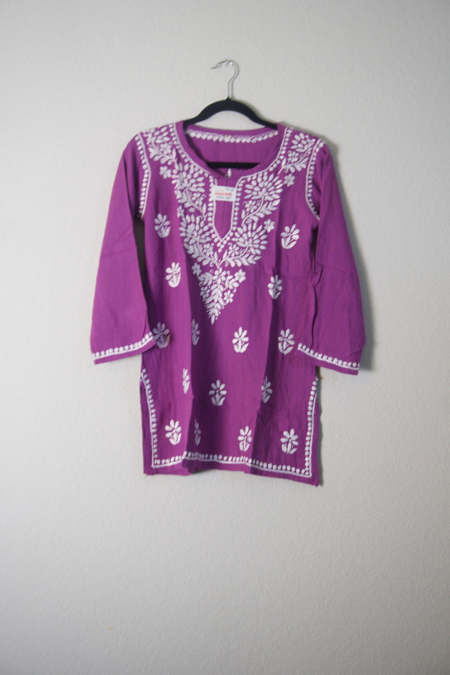 Magenta Rayon Chikankari Short Kurti
