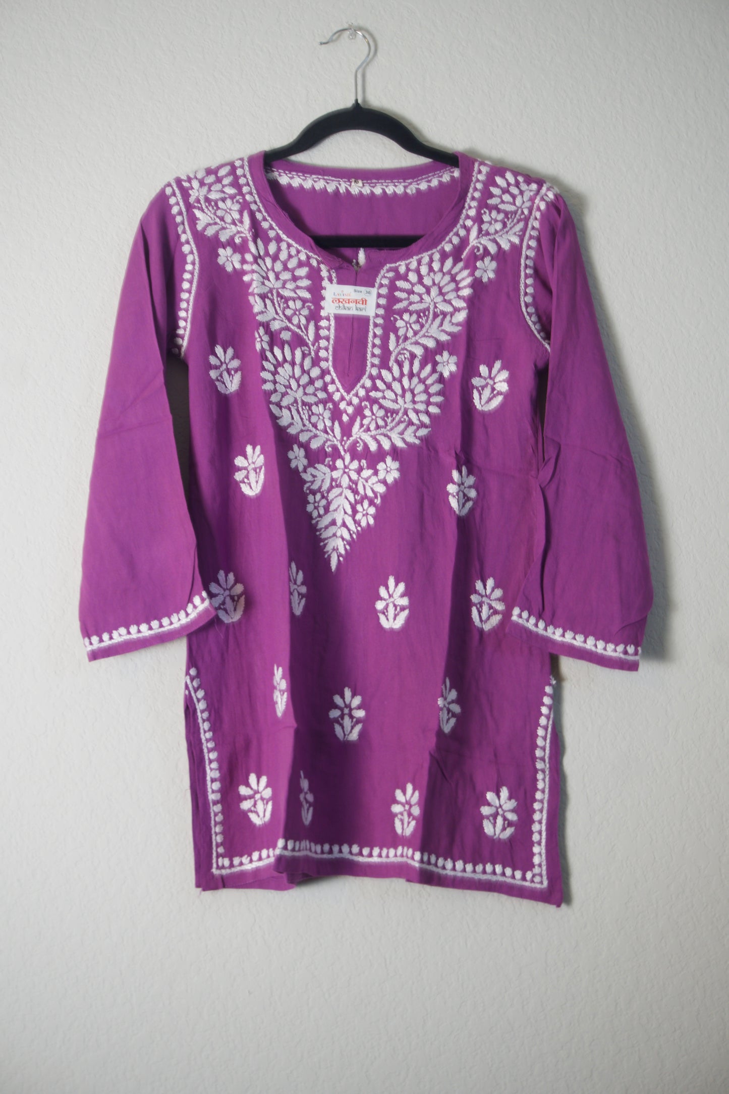 Magenta Rayon Chikankari Short Kurti