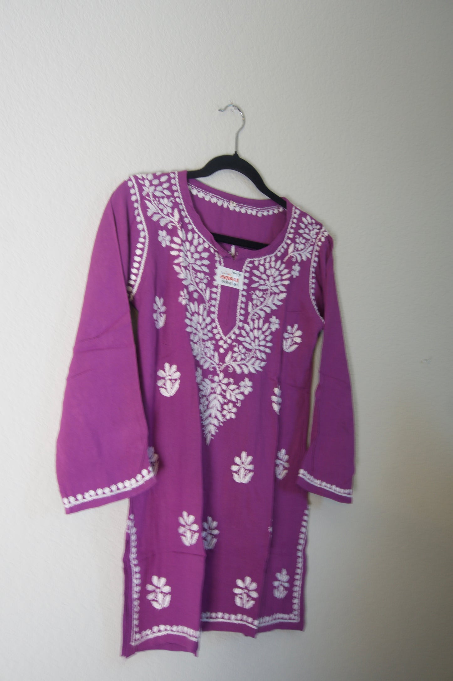 Magenta Rayon Chikankari Short Kurti