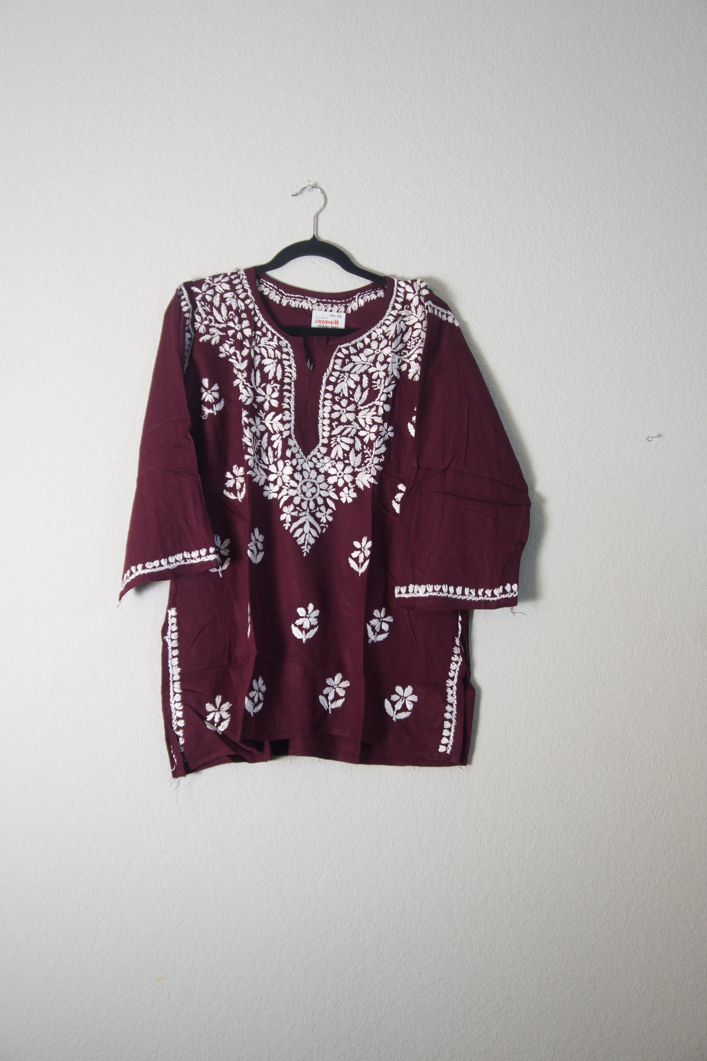 Wine Shade Rayon Chikankari Short Kurti