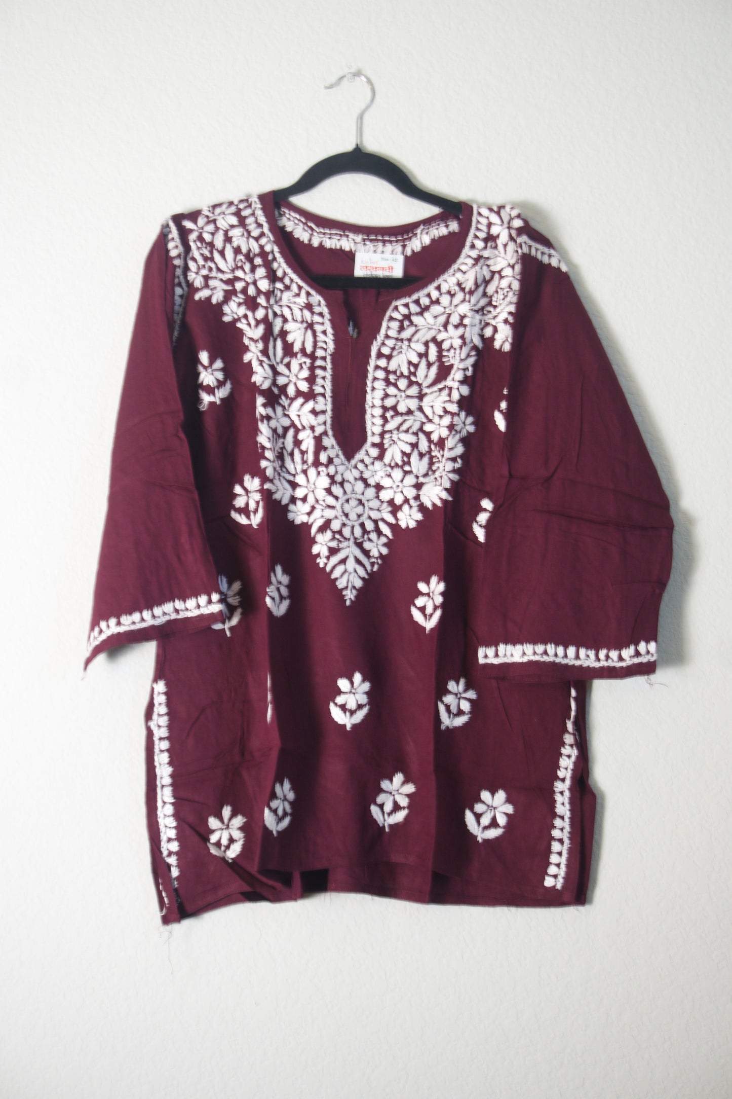 Wine Shade Rayon Chikankari Short Kurti