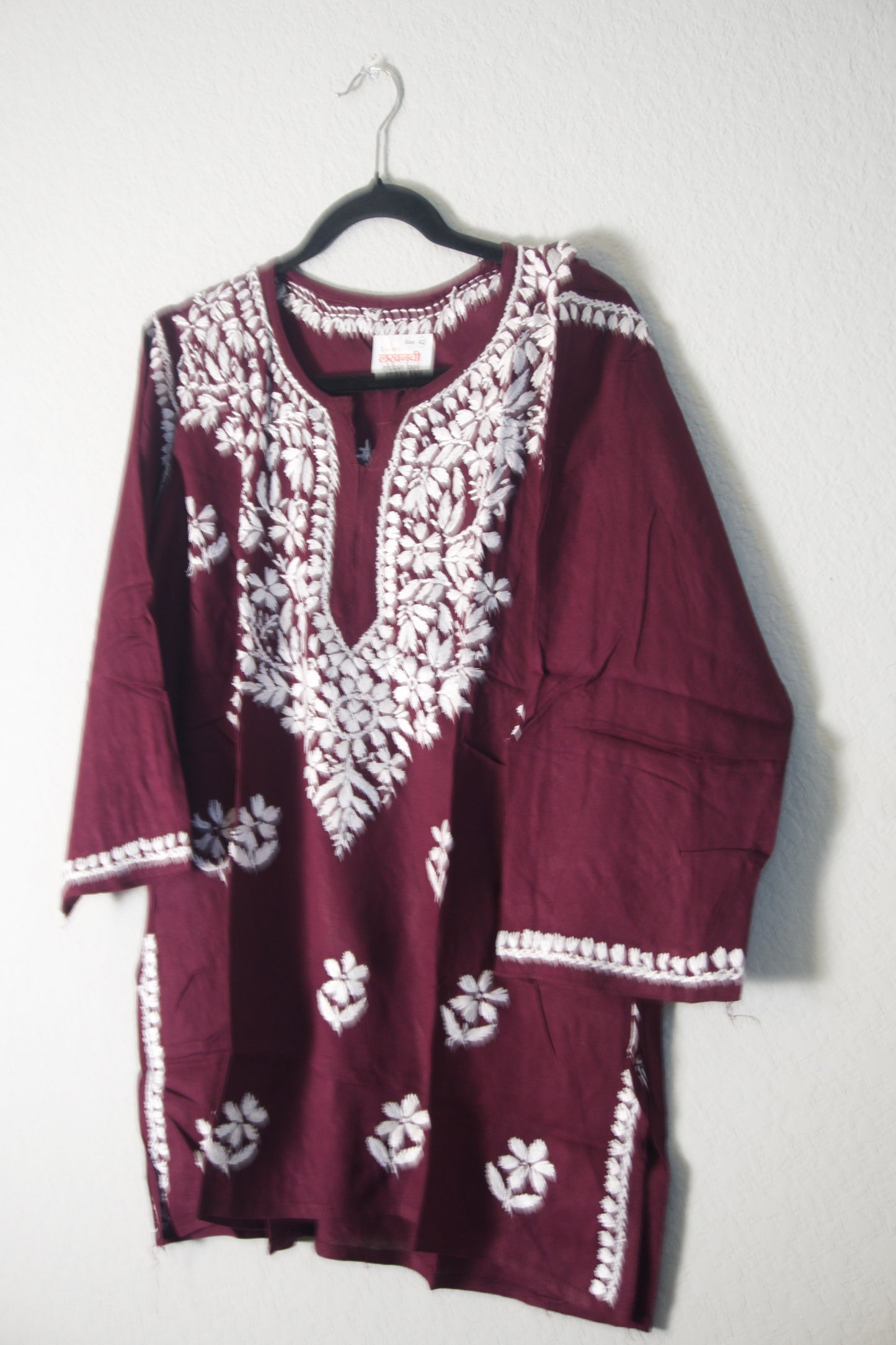 Wine Shade Rayon Chikankari Short Kurti