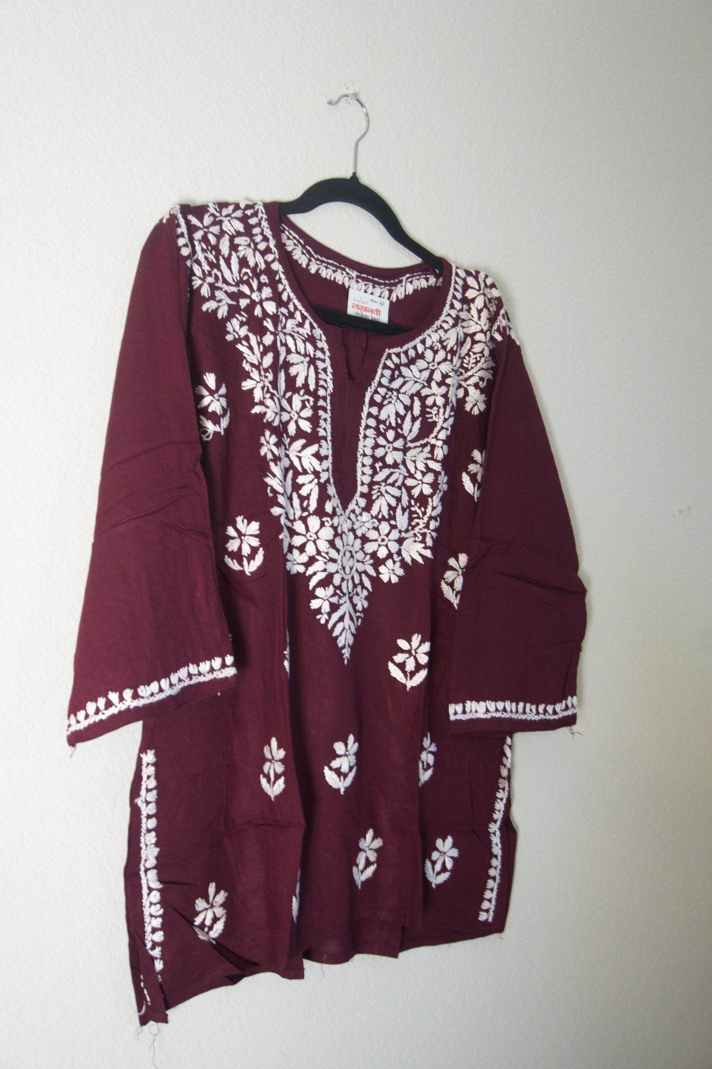Wine Shade Rayon Chikankari Short Kurti