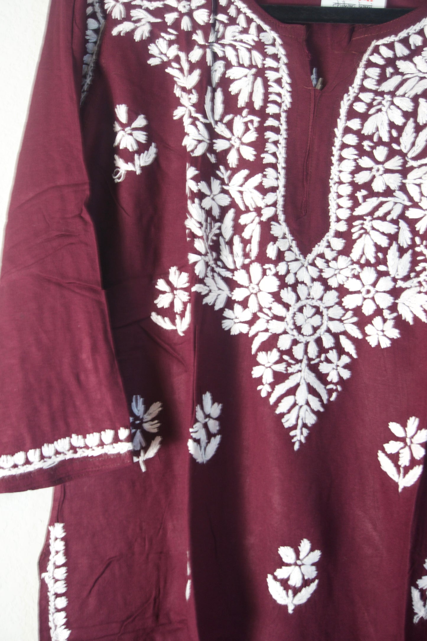 Wine Shade Rayon Chikankari Short Kurti
