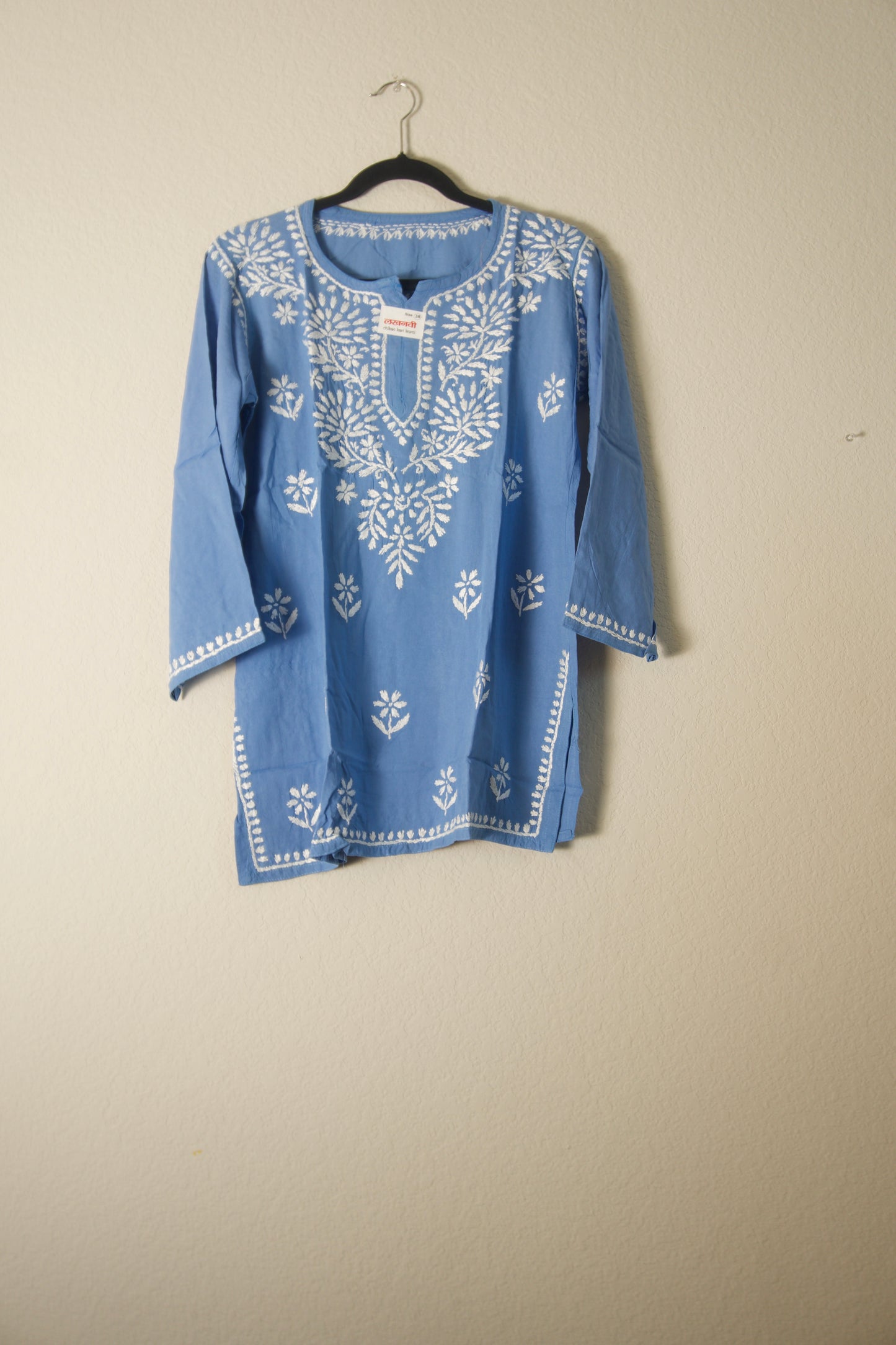 Powder Blue Rayon Chikankari Short Kurti