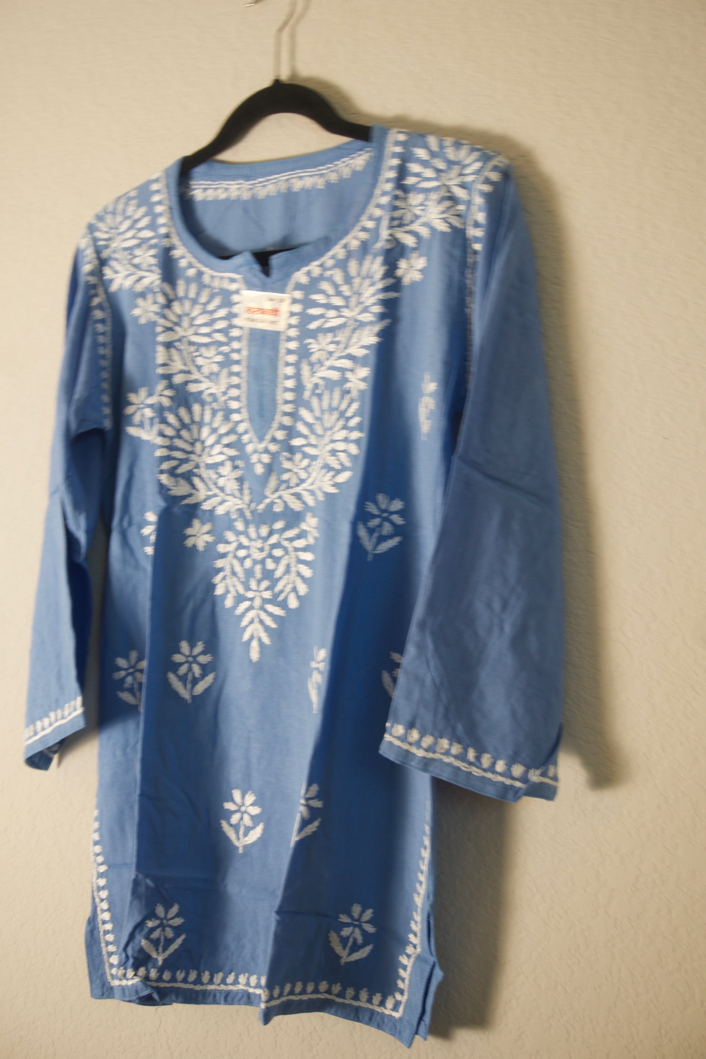 Powder Blue Rayon Chikankari Short Kurti
