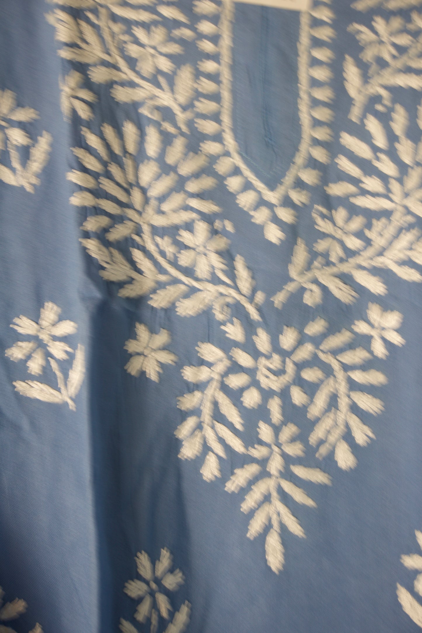 Powder Blue Rayon Chikankari Short Kurti